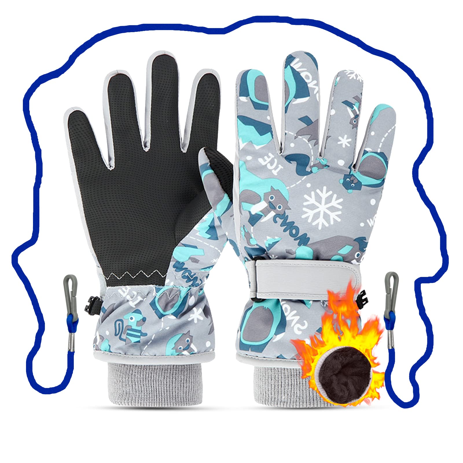 Caudblor Ski Gloves for Kids, Waterproof Winter Gloves for Boys Girls,  Insulated Youth Winter Gloves Age 7-12 Years Old, Warm Thick Ski Snowboard  Gloves for Children Outdoor Sledding Large Gray