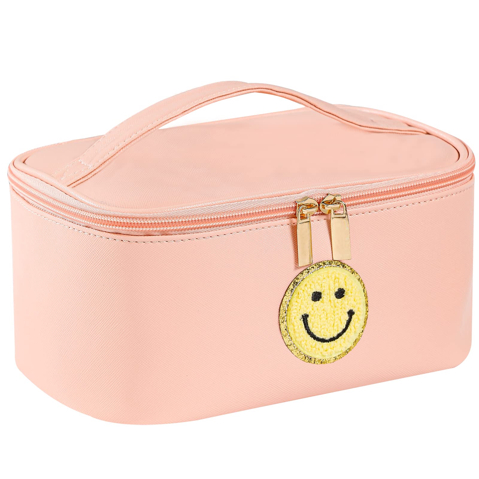 Pink Preppy Patch Toiletry Bag for Girls - Waterproof PU Leather