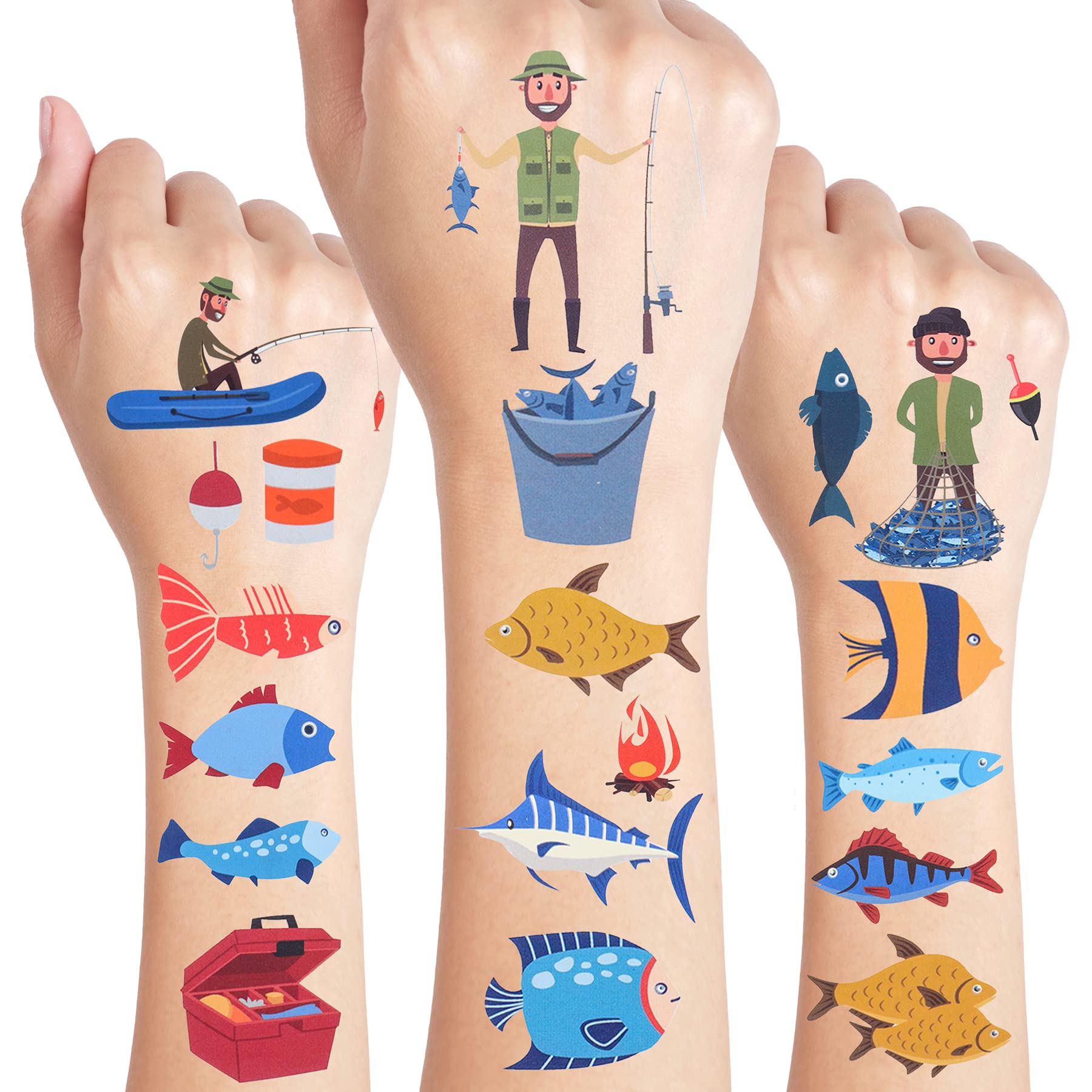 24 Sheets Gone Fishing Temporary Tattoos Birthday Decorations Gone