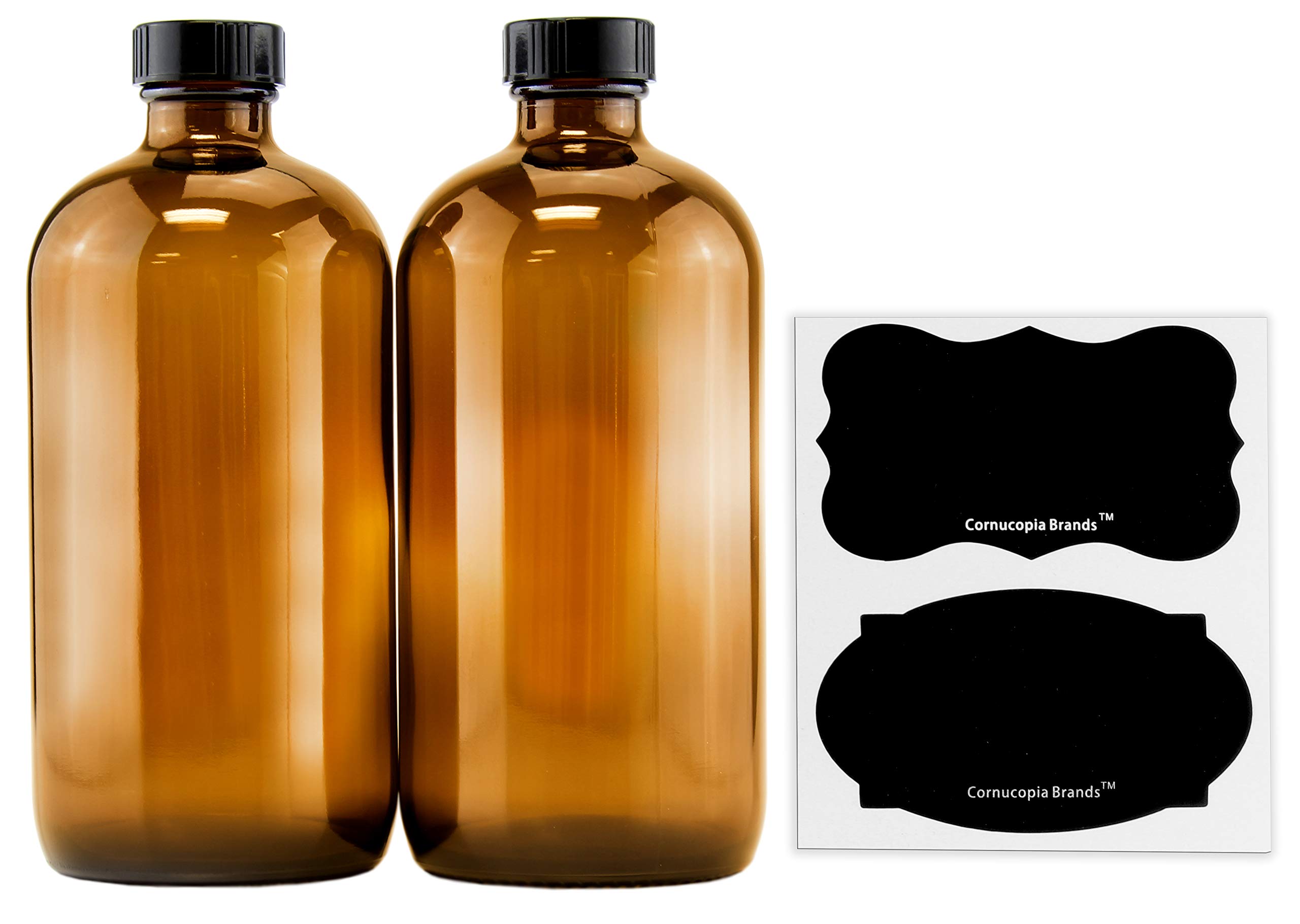 16-Ounce Amber Glass Bottles with Reusable Chalk Labels and Lids