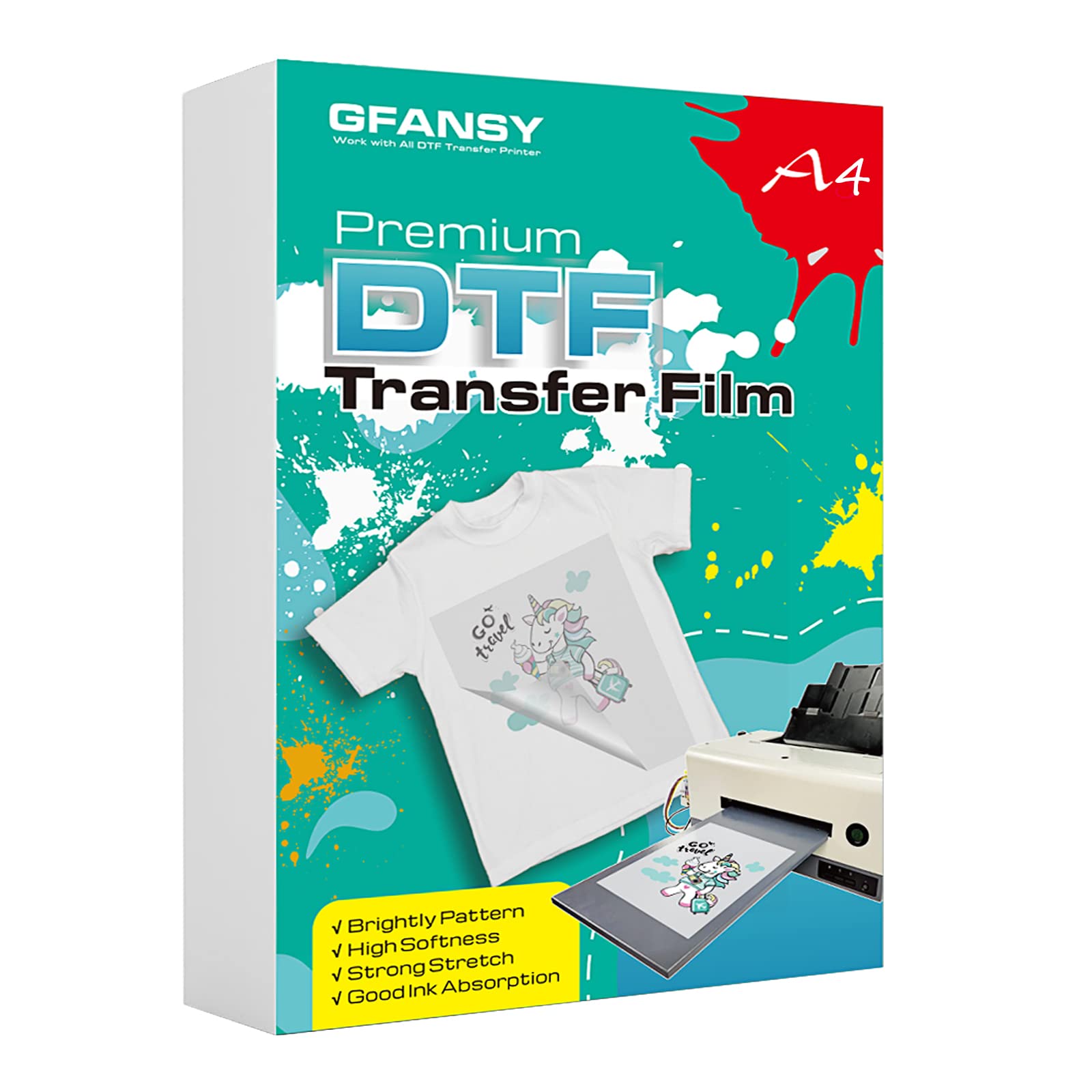 GFANSY DTF Transfer Film A4: (8.3 x 11.7) 30 Sheets Matte PET Film