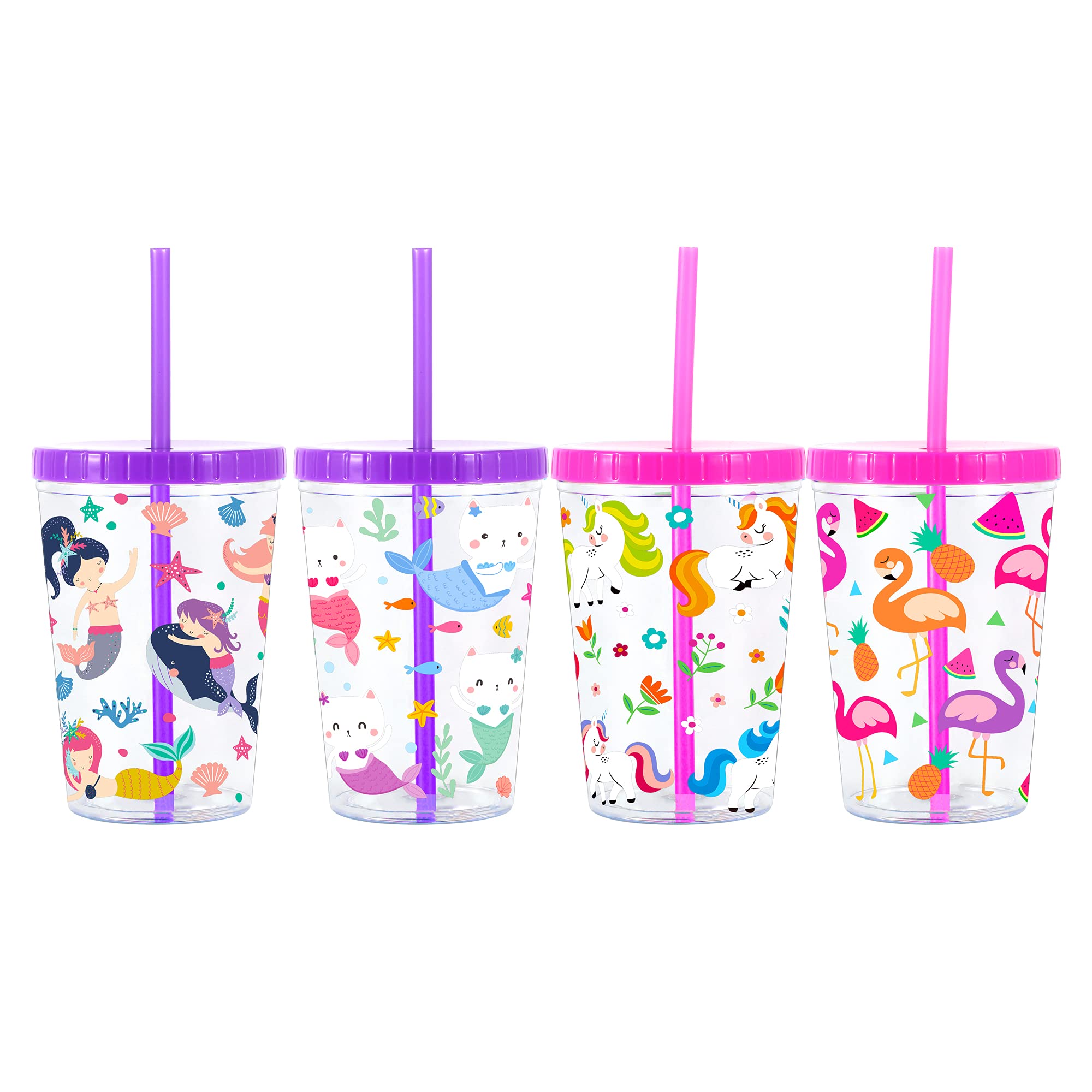 Flamingo Plastic Cups With Lids and Straws: Flamingo Theme Plastic Drink  Cups With Lids and a Choice of Straws 