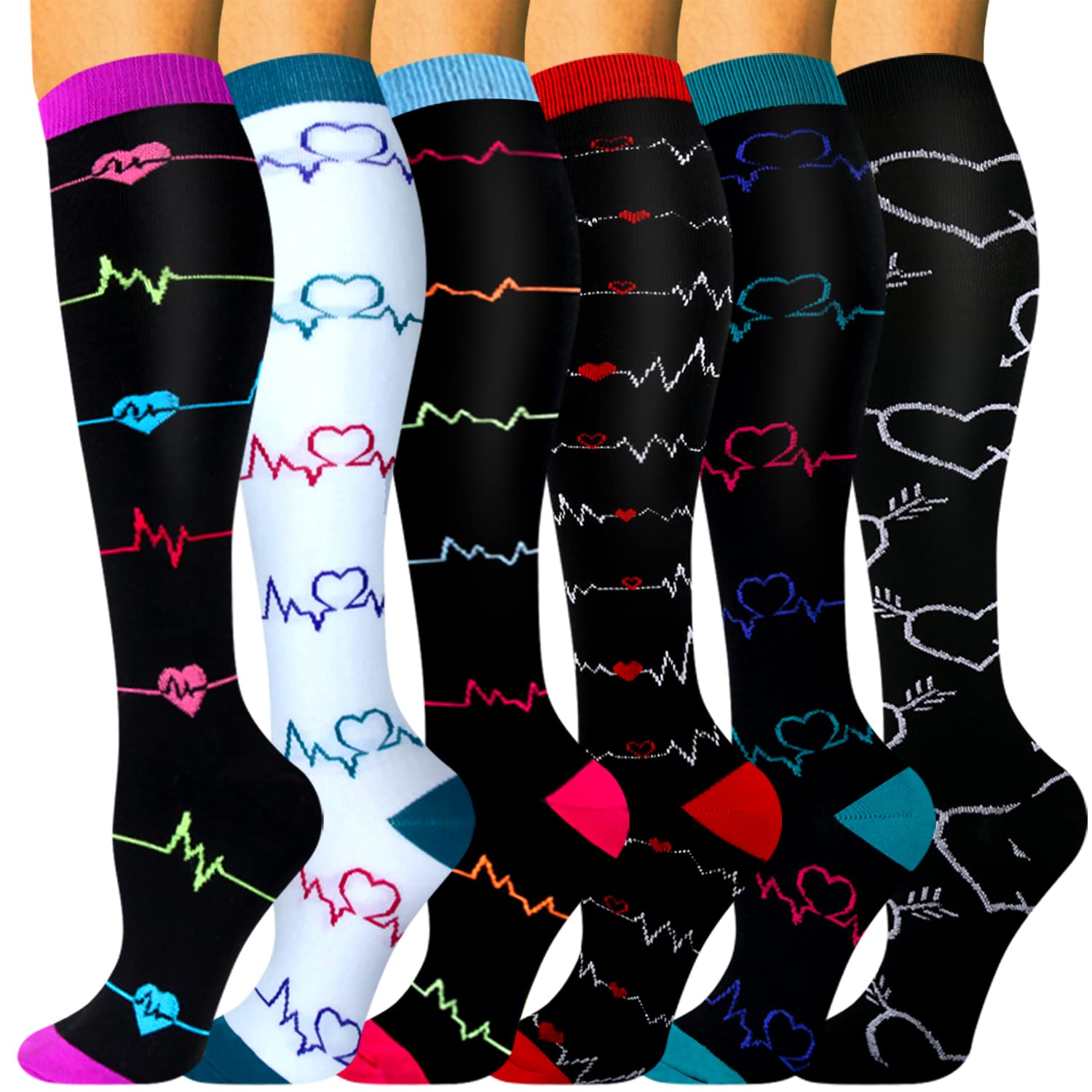 HLTPRO Compression Socks for Women & Men - 6 Pairs 20-30 mmHg Compression  Stockings for Medical