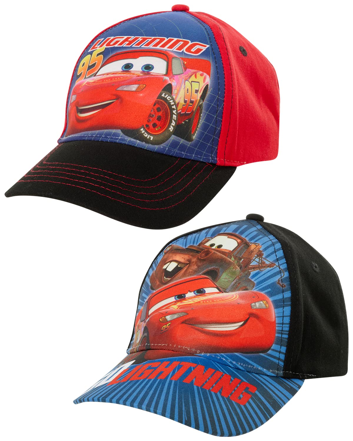 Disney Boys Cars Lightning McQueen Cotton Baseball Cap 2 Pack (Ages 2-7)  Cars Red and Black 4-7 Years