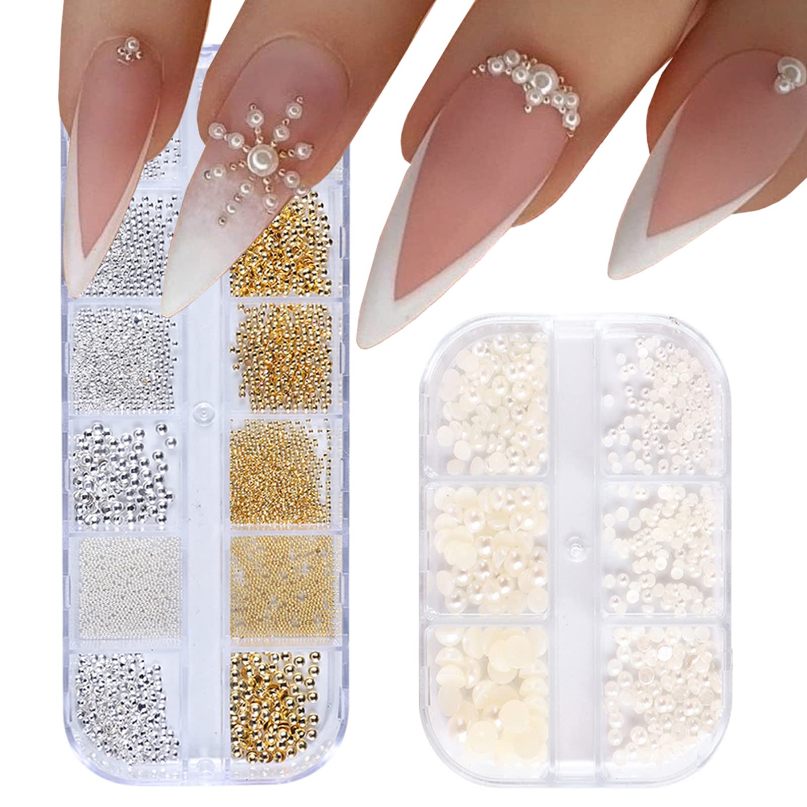 YOSOMK Nail Art Pearls Flatback Pearls Nail Charms Gold Silver White Half  Round Nail Art Supplies Luxurious Design Nail Accessories Rhinestones Mixed  Various Sizes 0.8mm-5mm for Women Nail Decoration Flatback Pearls(small)