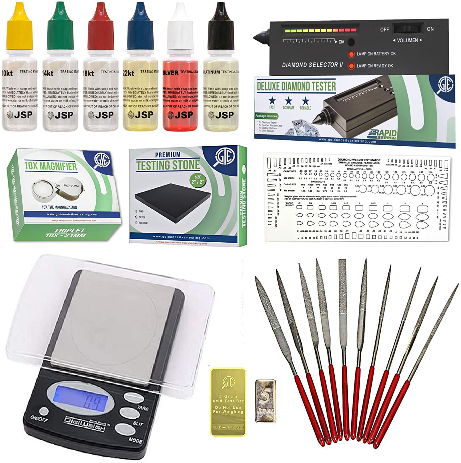 Gold Silver Platinum Diamond Jewelry Tester Appraisal Kit 10K 14K 18K 22K  24K Electronic Scale Test 30X Eye Loupe Magnifier Precious Metals 999 925  Scrap