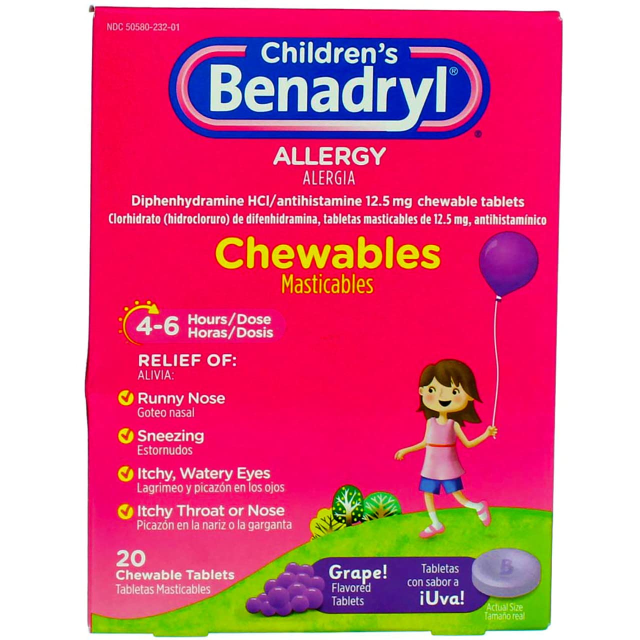 Benadryl Children's Allergy Grape Chewables 20 Count Per Box (6 Pack)