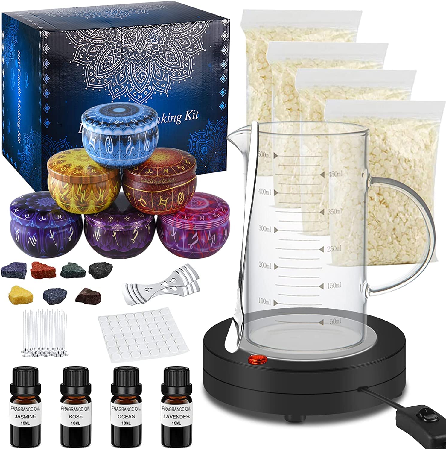 Complete DIY Candle Making Kit Supplies Full Beginners Soy Candle Making Kit  Including Soybean Wax, Dyes, Wicks, Pot, Tins & More 