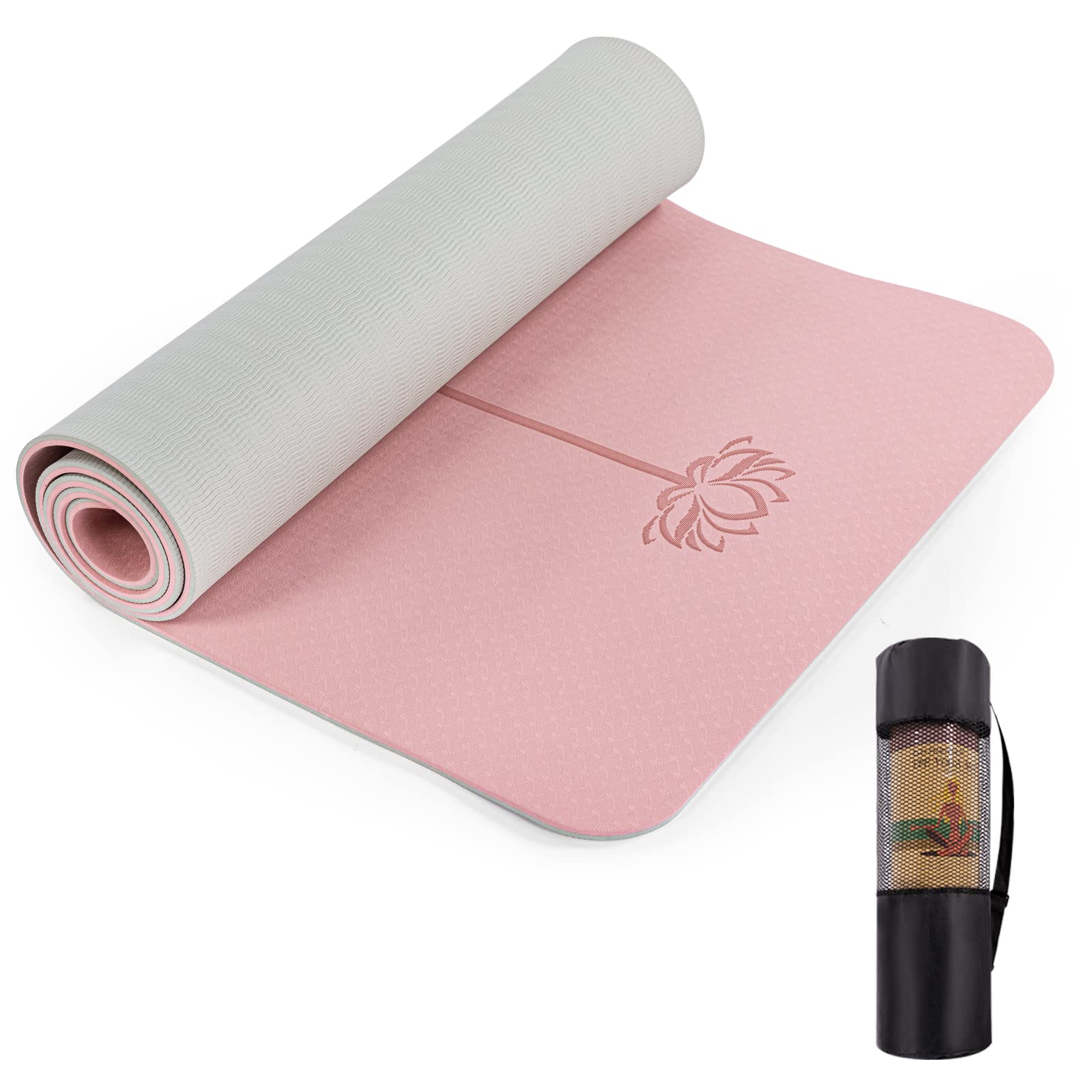 UMINEUX Yoga Mat Extra Thick 1/3'' Non Slip Yoga Mats for Women Eco  Friendly TPE Fitness Exercise Mat with Carrying Sling & Storage Bag  72x24x1/3 Parfait Pink & Gray