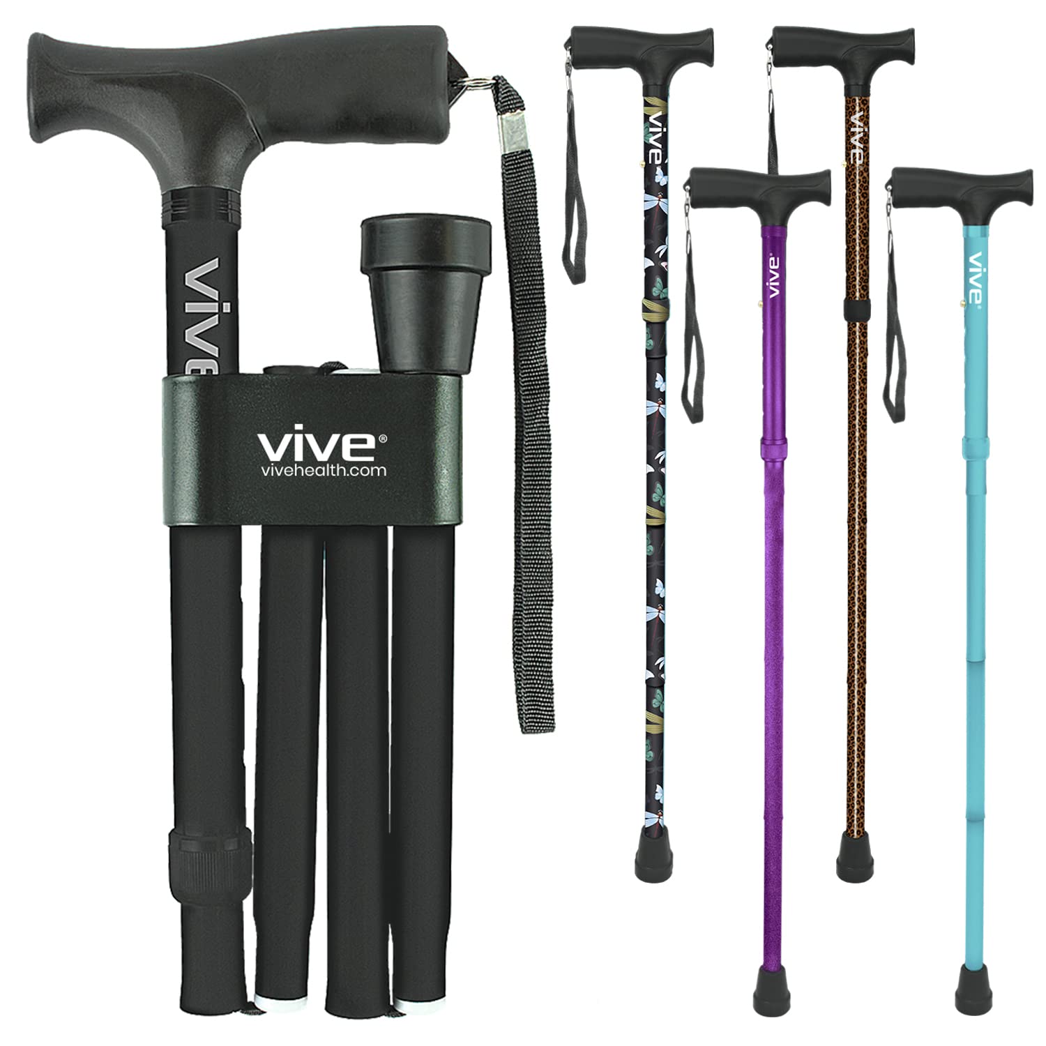 Vive Folding Cane - Foldable Walking Cane for Men, Women - Fold-up