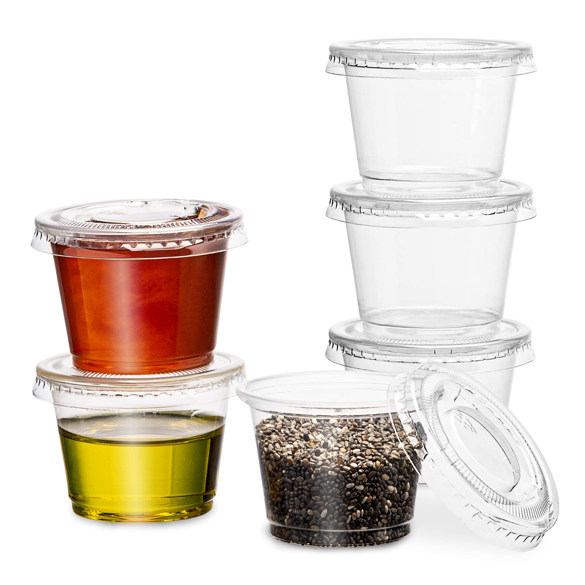 PlastiMade Clear Disposable Plastic Portion Cups With Lids (100 Sets - 1  Oz) - Disposable Condiment Cups, Sauce/Dip/Dressing Cups, Souffle Cups &  Jello Shot Cups With Lids