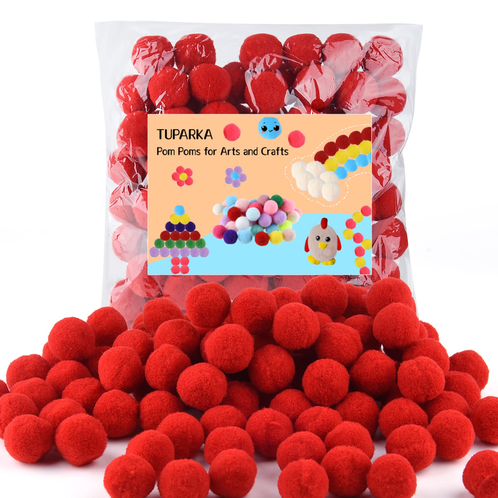 TUPARKA 100 Pcs Red Pom Poms 1 Inch Craft Pompoms Balls for Art Crafts DIY  Projects