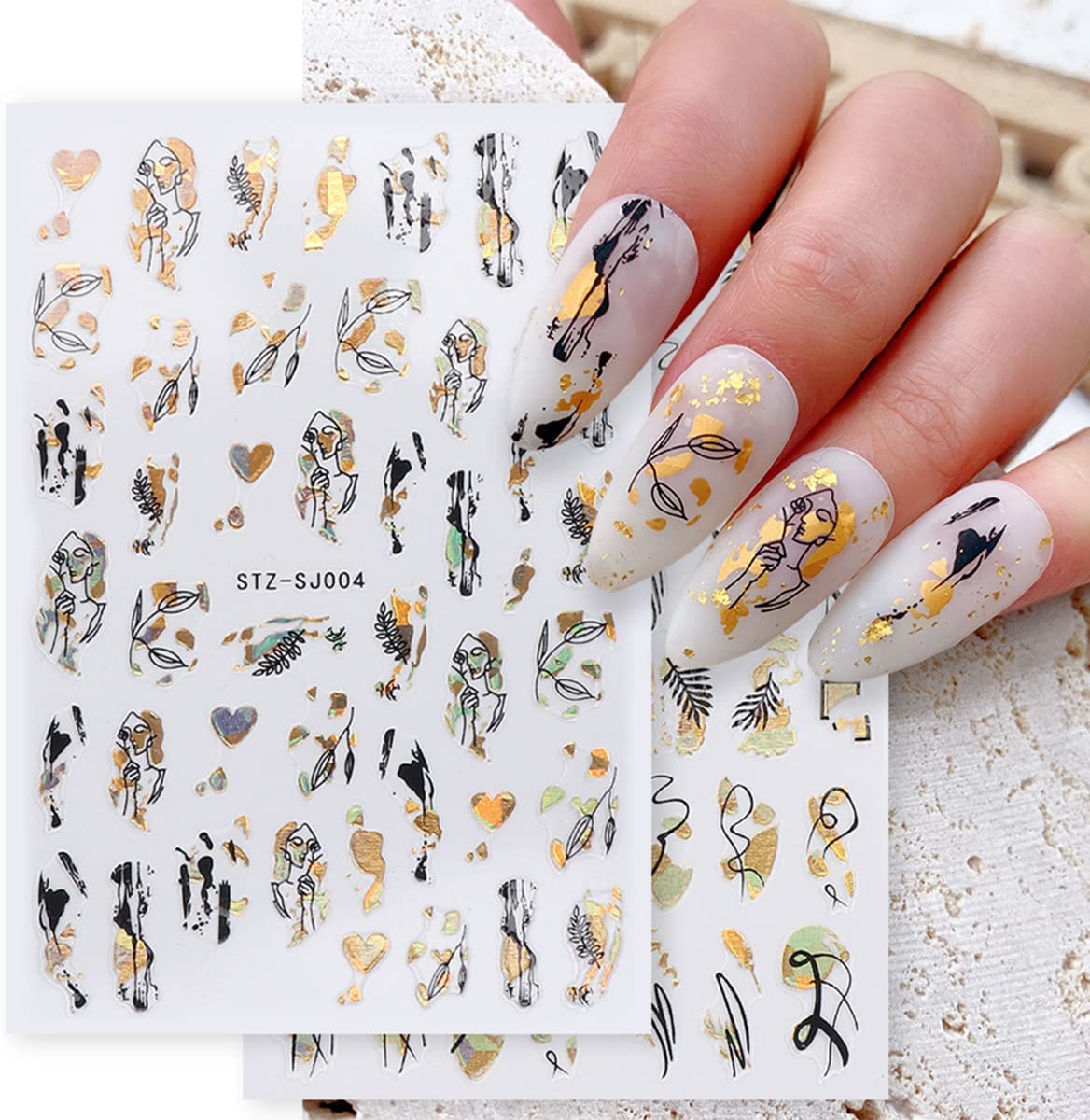 9 Sheets Gold Nail Art Stickers Decals Self Adhesive Pegatinas