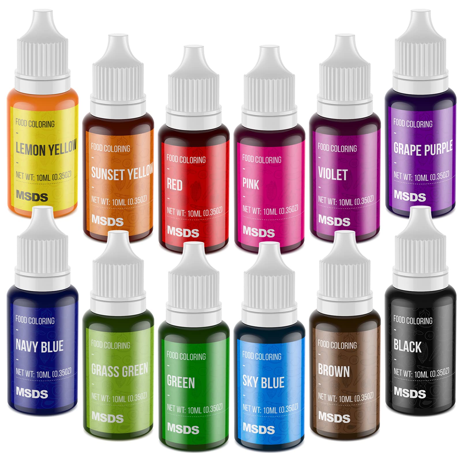 Food Coloring Set - 12 Color Food Grade Vibrant Food Dye Cherrysea  Tasteless Liquid Color for Cake Decorating, Baking, Easter Egg, Icing,  Fondant, Cooking, Slime Making DIY Supplies Kit - 0.35 Fl.