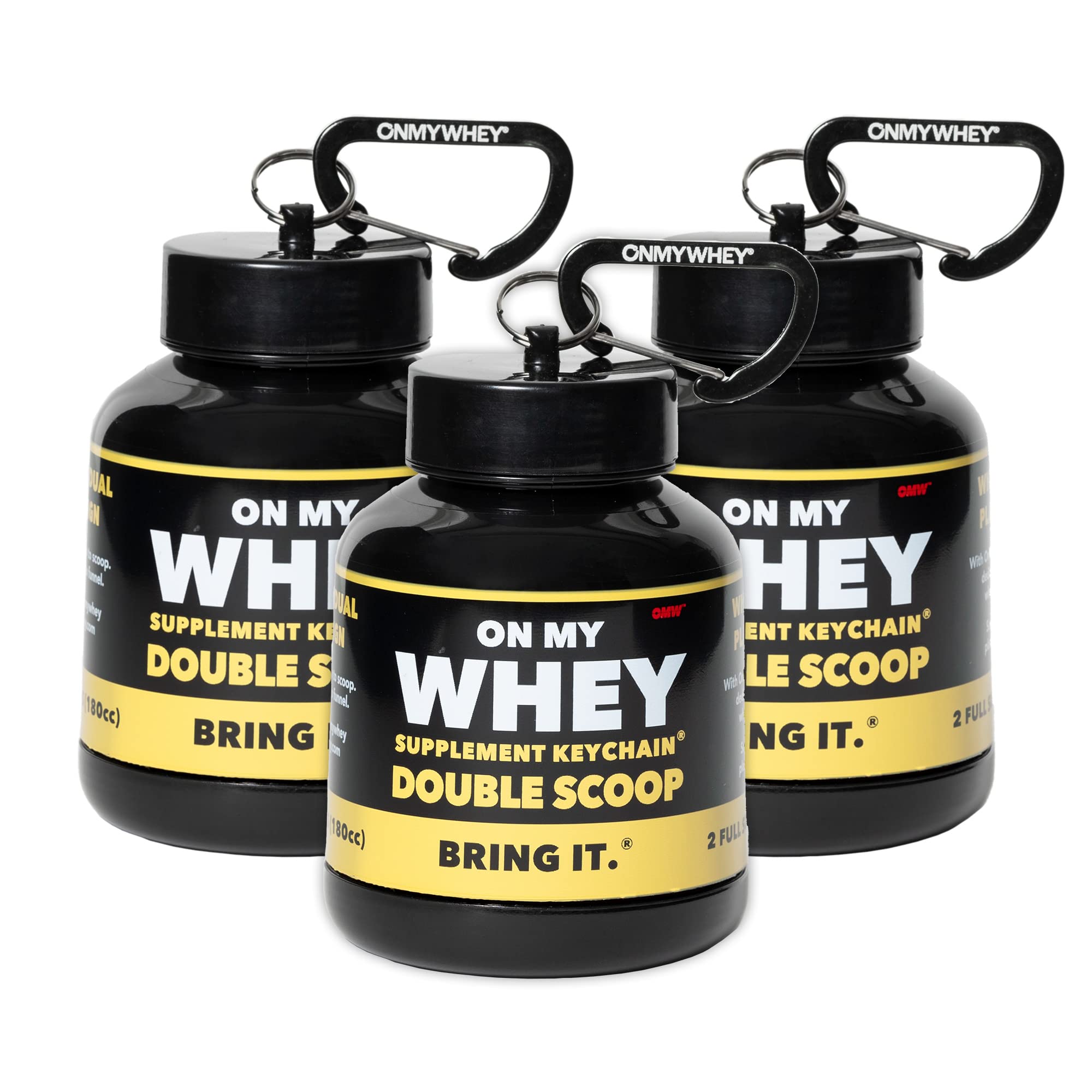 OnMyWhey - Portable Protein and Supplement Powder Funnel Key-Chain - Modern 3-Pack