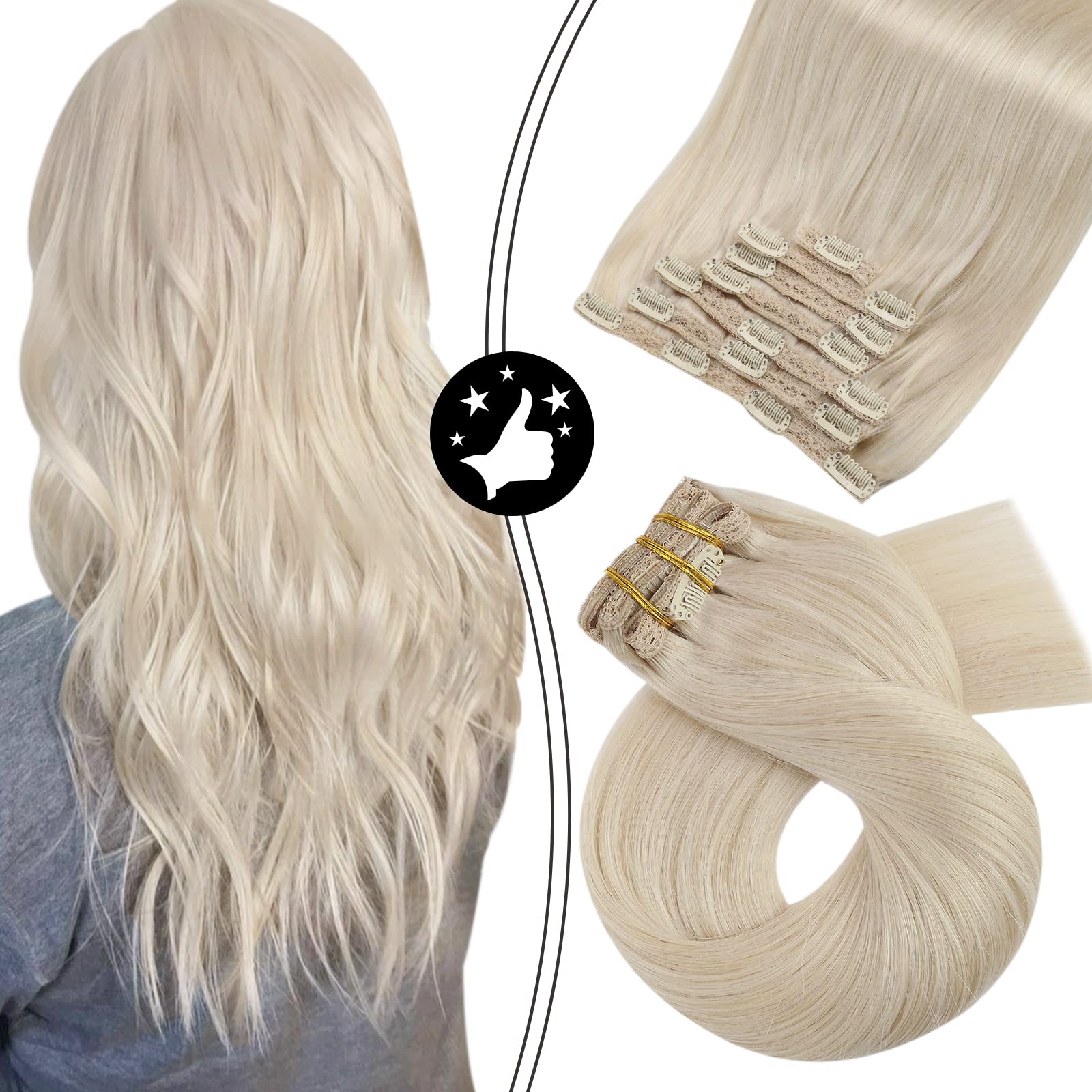 Moresoo Human Hair White Blonde Hair Extentions 24inch Hair Extensions Clip  ins Double Weft Full Head Straight Hair 7Pieces/120Grams White Blonde Hair  Extensions Clip in Remy Human Hair 24 Inch (Pack of