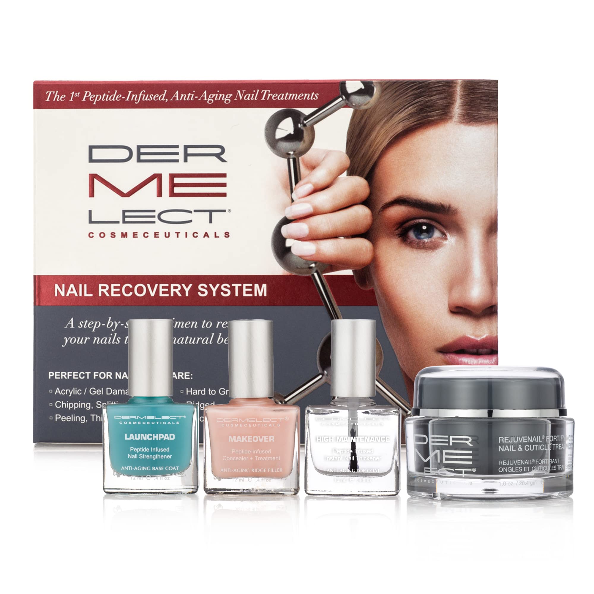 Dermelect Nail Recovery System Anti Aging Nailcare with Peptides,  Hyaluronic Acid, Vitamin E, Strengthening & Restorative