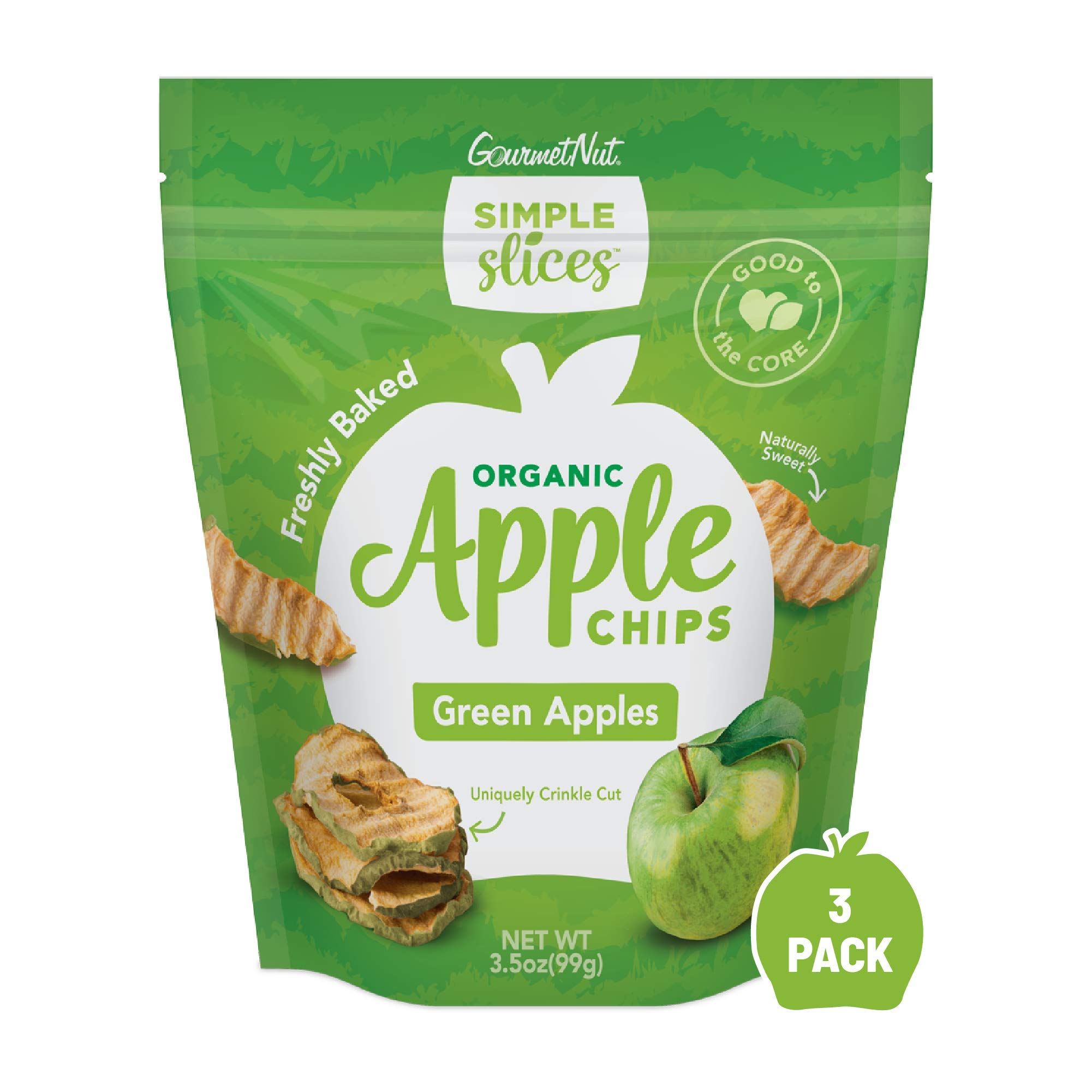 Gourmet Nut Simple Slices Organic Baked Apple Chips, USA Grown Apples, No  Added Sugar, Green Apples, 3.5oz bags, Pack of 3 Organic Green 3.5 Ounce  (Pack of 3)