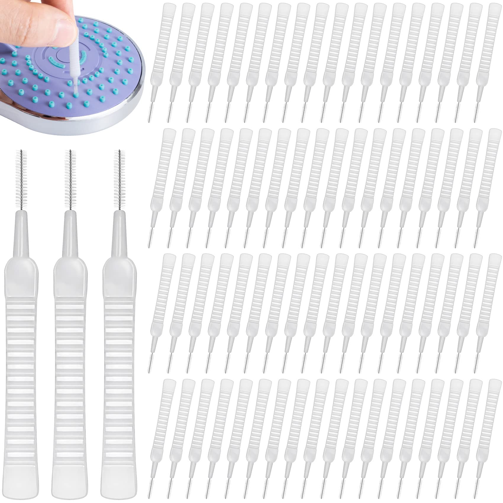 OIIKI 130pcs Shower Head Cleaning Brush Anti-Clogging Nylon