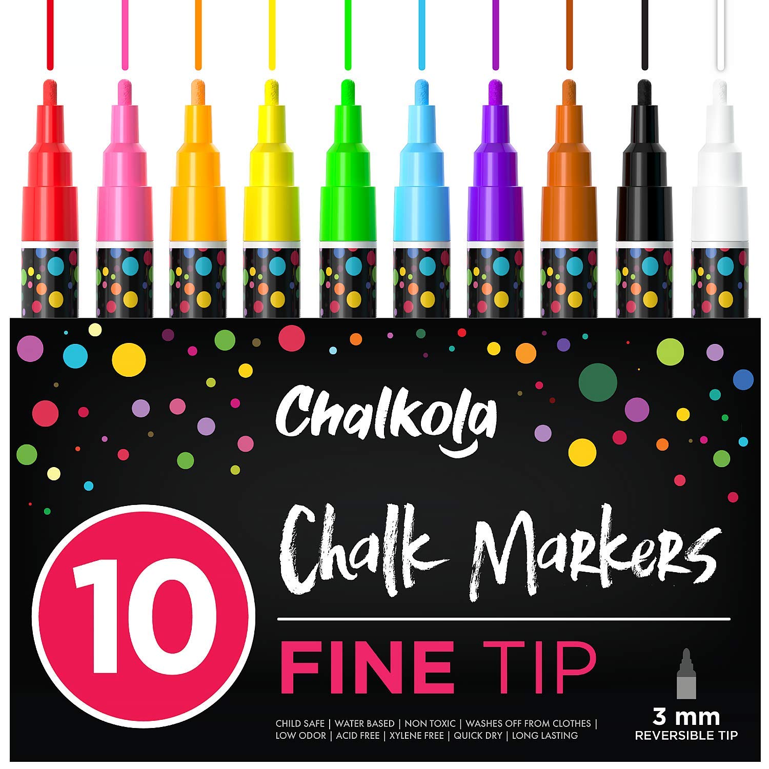 Chalkola White Chalk Markers Fine Tip (4 Pack 3mm) - Wet & Dry Erase Chalk  Pens for Blackboard, Chalkboards, Windows, Signs, Glass