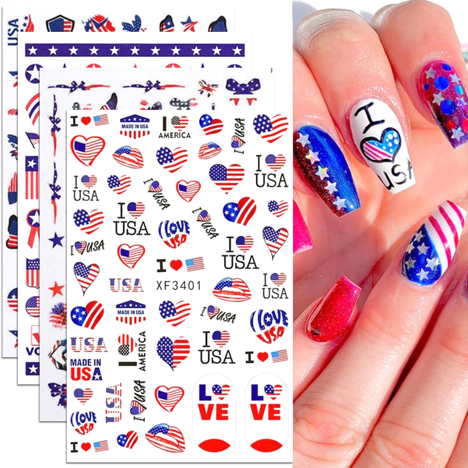 8 Sheets Star Nail Art Stickers 3D Self-Adhesive Butterfly Nail