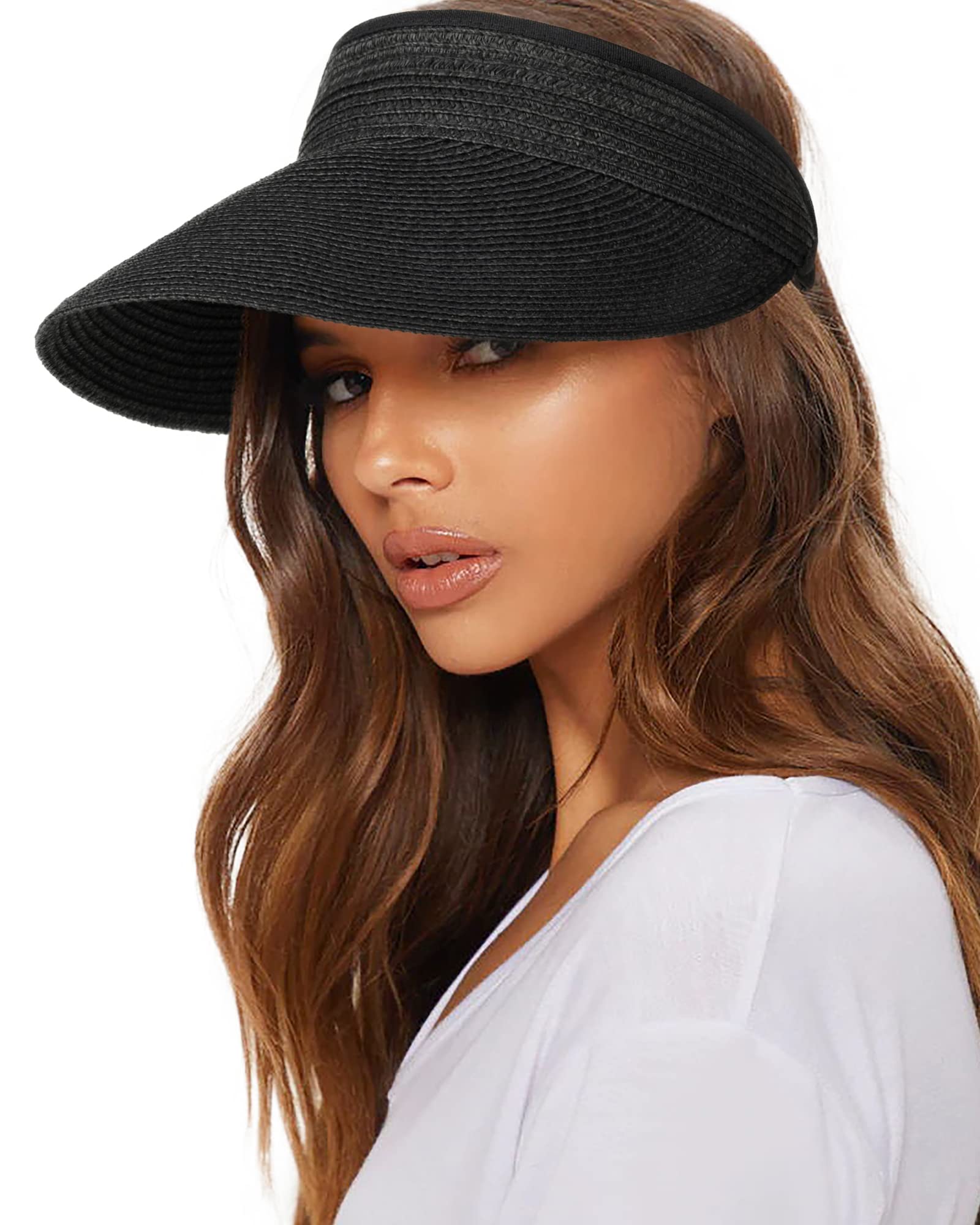 FURTALK Womens Sun Visor Hat Straw Sun Visors for Women Summer Packable  Ponytail Beach Hats for