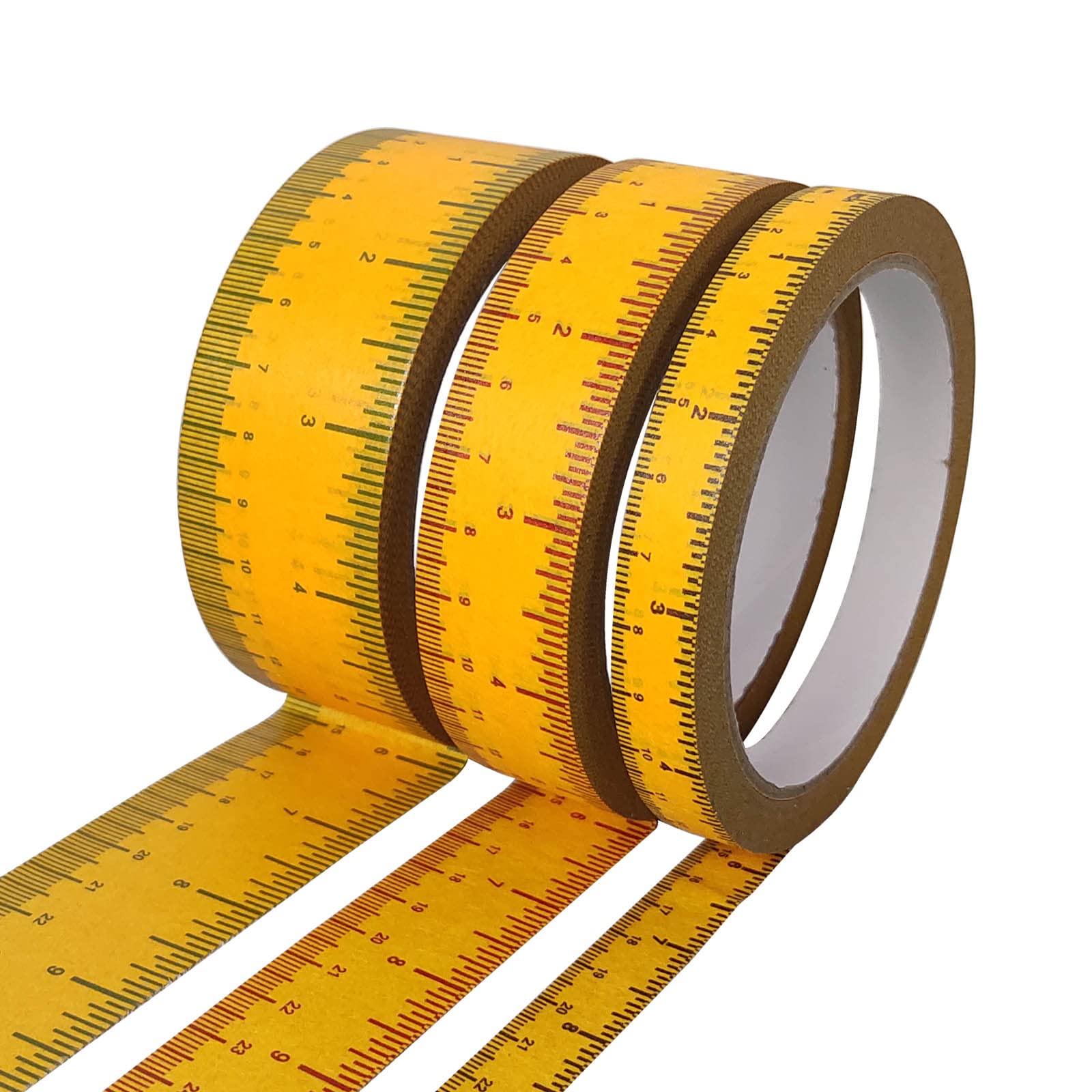 EDSRDRUS 3 Rolls Ruler Tape 1/2, 1, 1-1/2 Inch Repeating 12inch No Gap  Color Imprint, No Residue Masking Tape Measure for Painting, Woodworking,  Sewing & DIY(Yellow) Yellow No Gap-(1/2in+1in+1-1/2in)*67Yard