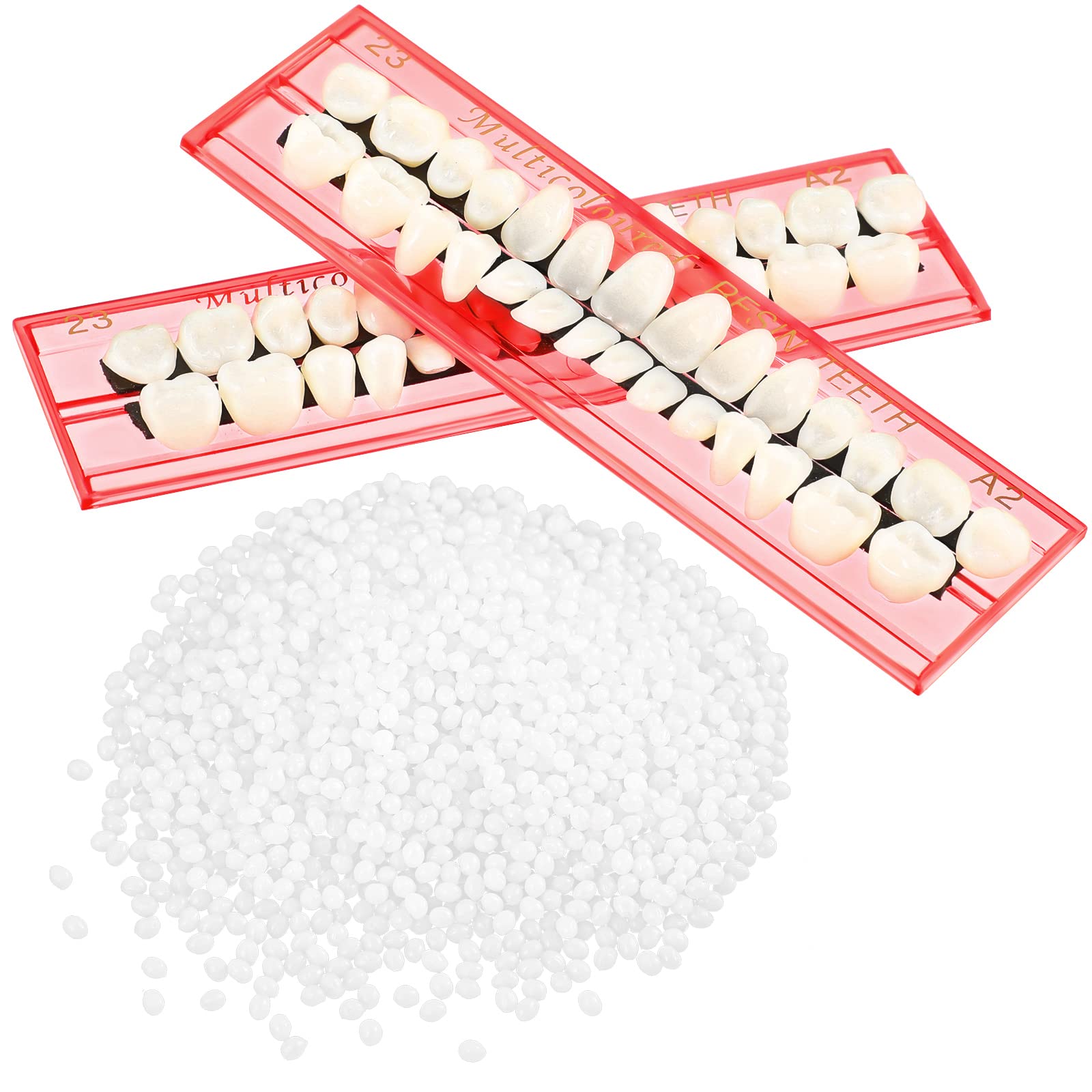 56 Pieces Synthetic Dental Acrylic Resin Teeth 50g Solid Temp Tooth Beads  23 Shade A2 Upper