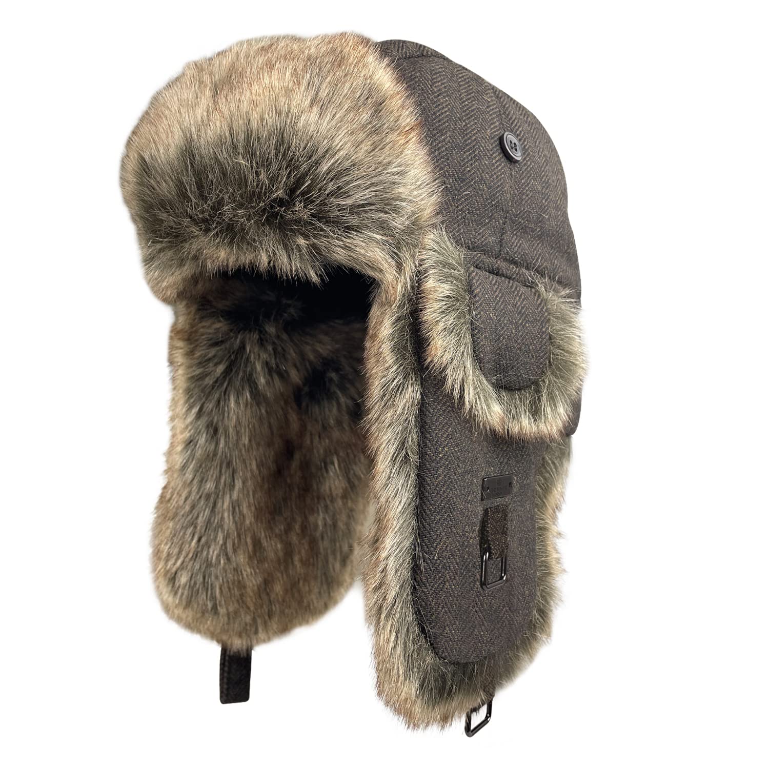Kurhatic Winter Trapper Hat,Warm Faux Fur Aviator Hat,Russian Trooper  Hunting Ski Hat with Ear Flaps for Men & Women Brown-2 Large