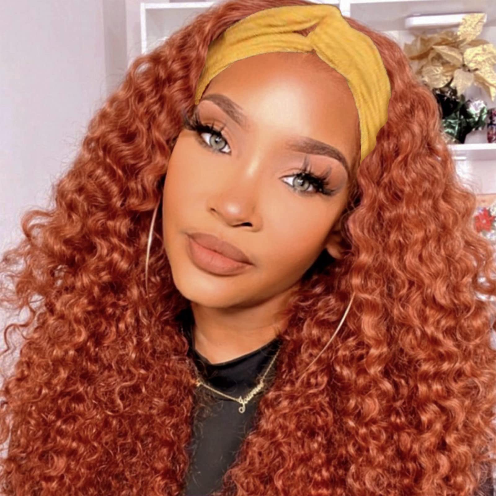 Headband Wigs for Black Women Ginger Orange Short Curly Wigs for Women No  Lace Front Wig Coloful 350 Afro Curly Headband Wig Heat Resistant Fiber Hair  Cosplay Wig (12inch, 350) 12 Inch 350#