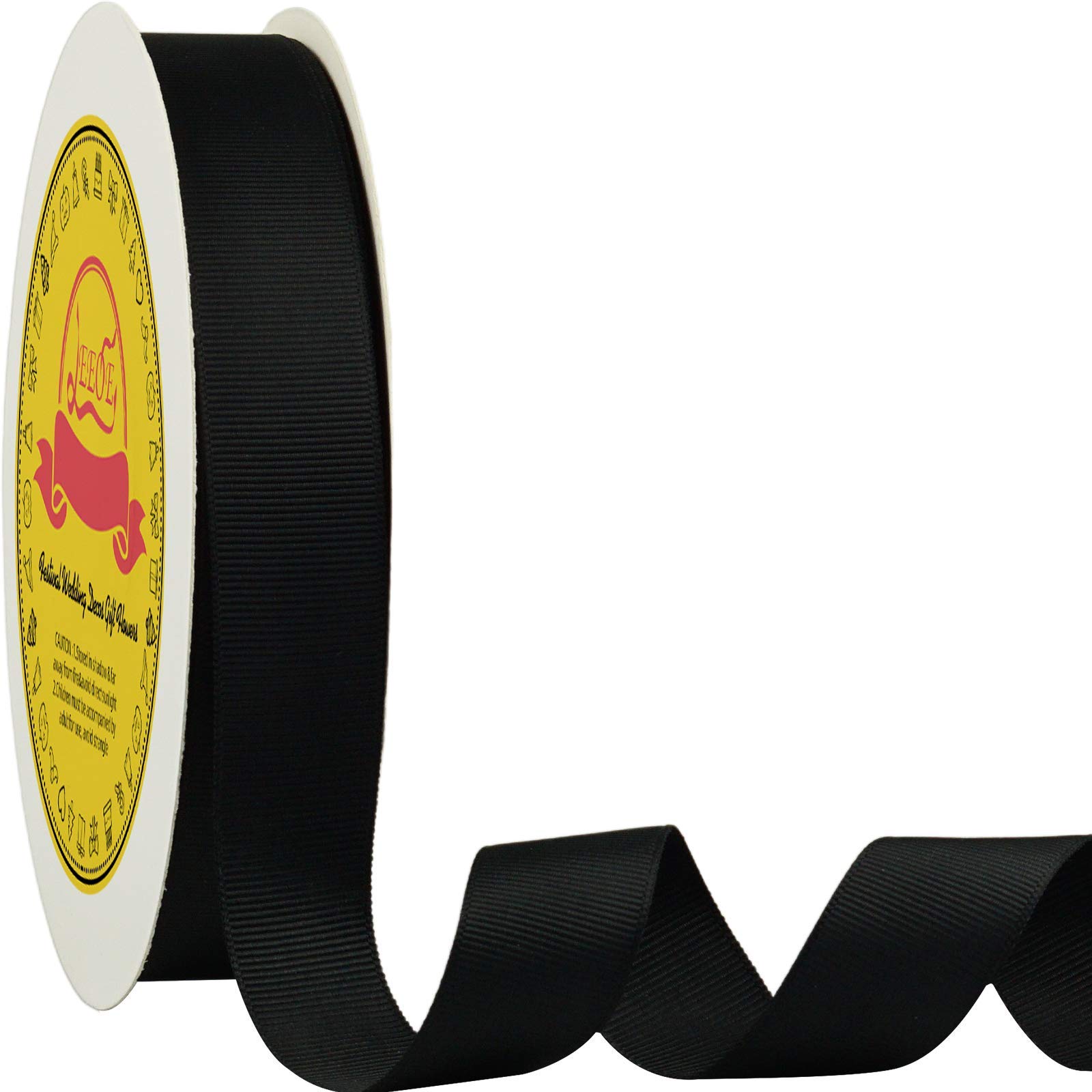 LEEQE Black Grosgrain Ribbon 1 inch X 50 Yards Black Ribbon for