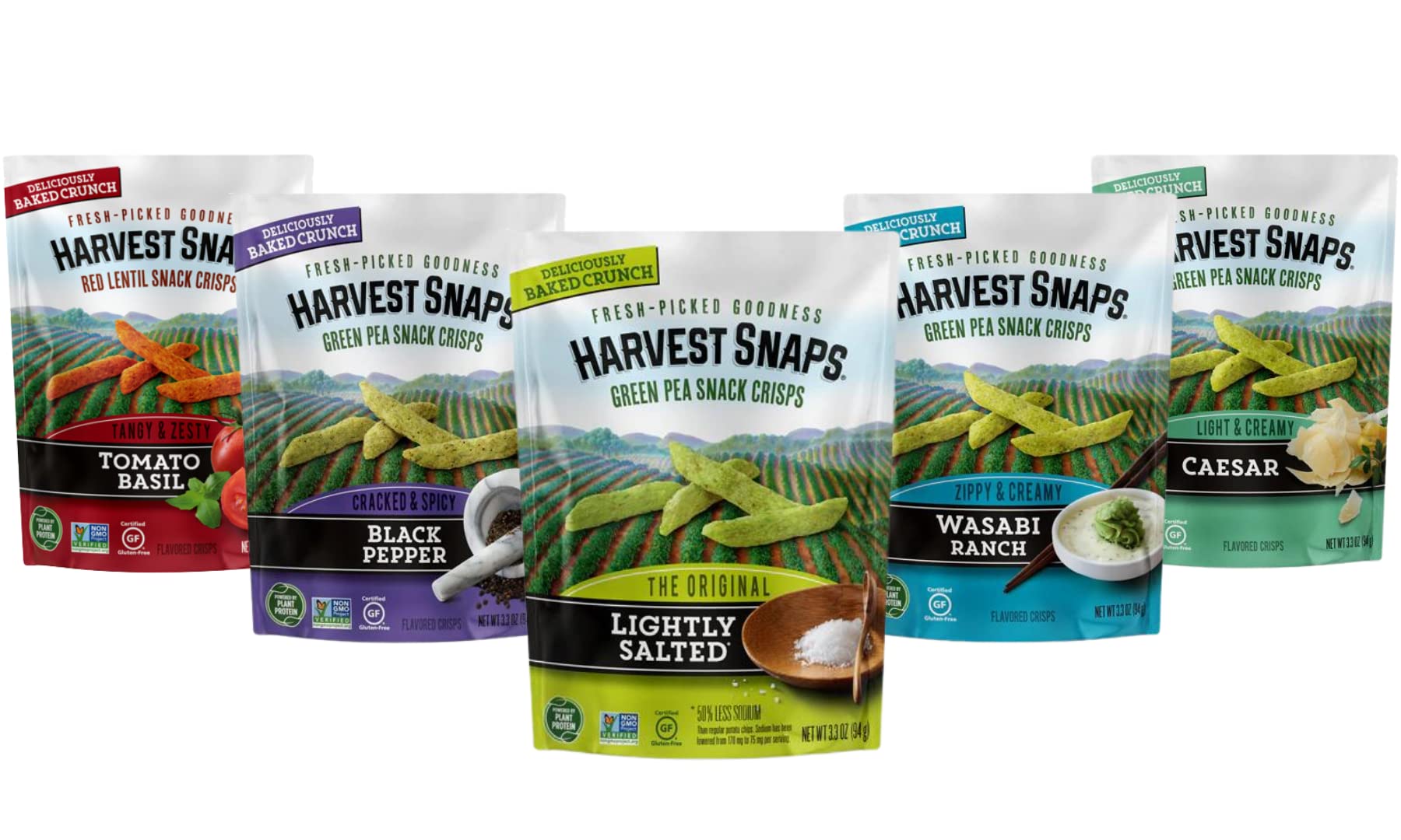 Calbee Harvest Snaps Sampler Variety Pack - Plant-based Gluten Free Crisps  - 3 Oz 5 Pack In