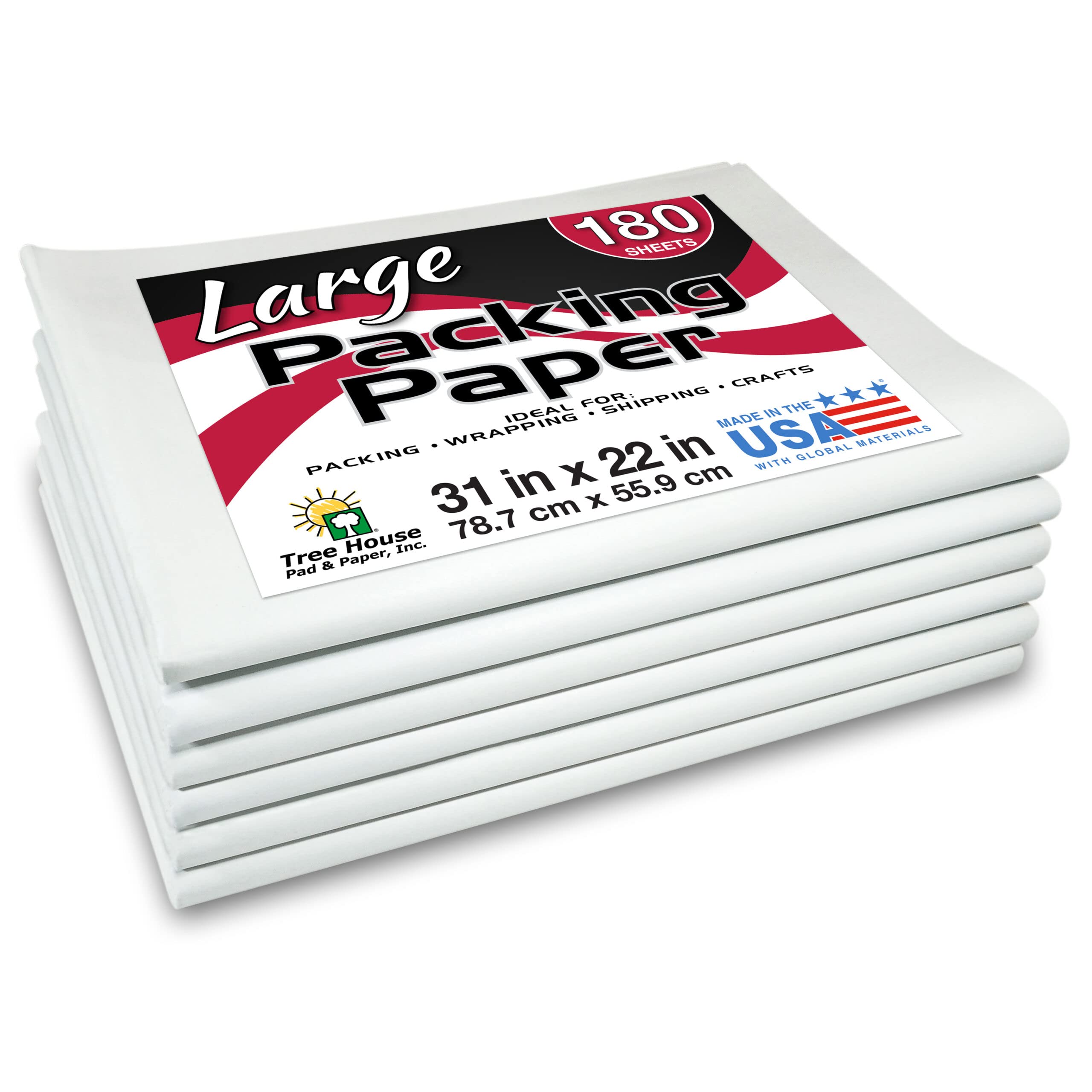 Packing Paper LARGE Sheets for Moving & Shipping, 180 Sheets of Newsprint,  31x22, Made in the USA