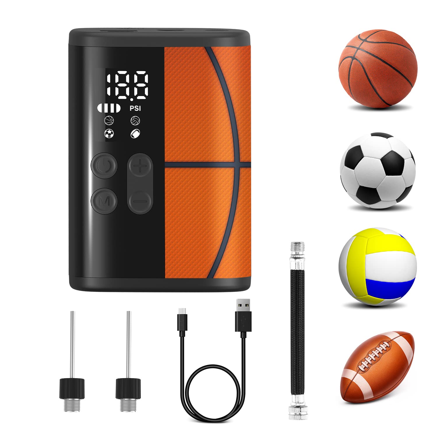 Electric Ball Pump, Smart Air Pump Portable Fast Ball Inflation with  Precise Pressure Gauge and Digital LCD Display for Football Basketball  Volleyball