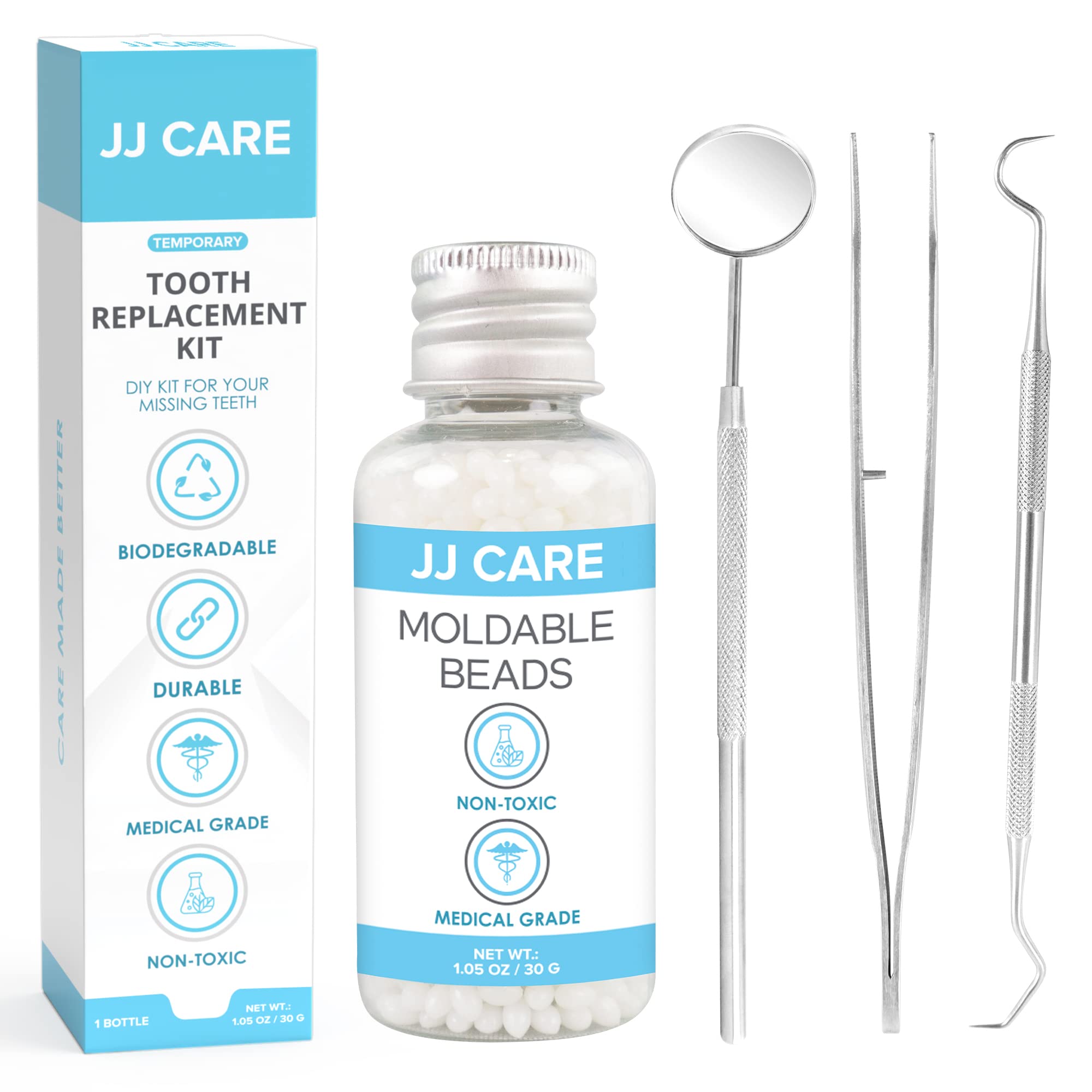 JJ CARE Temporary Tooth Replacement Kit with Dental Tools Moldable