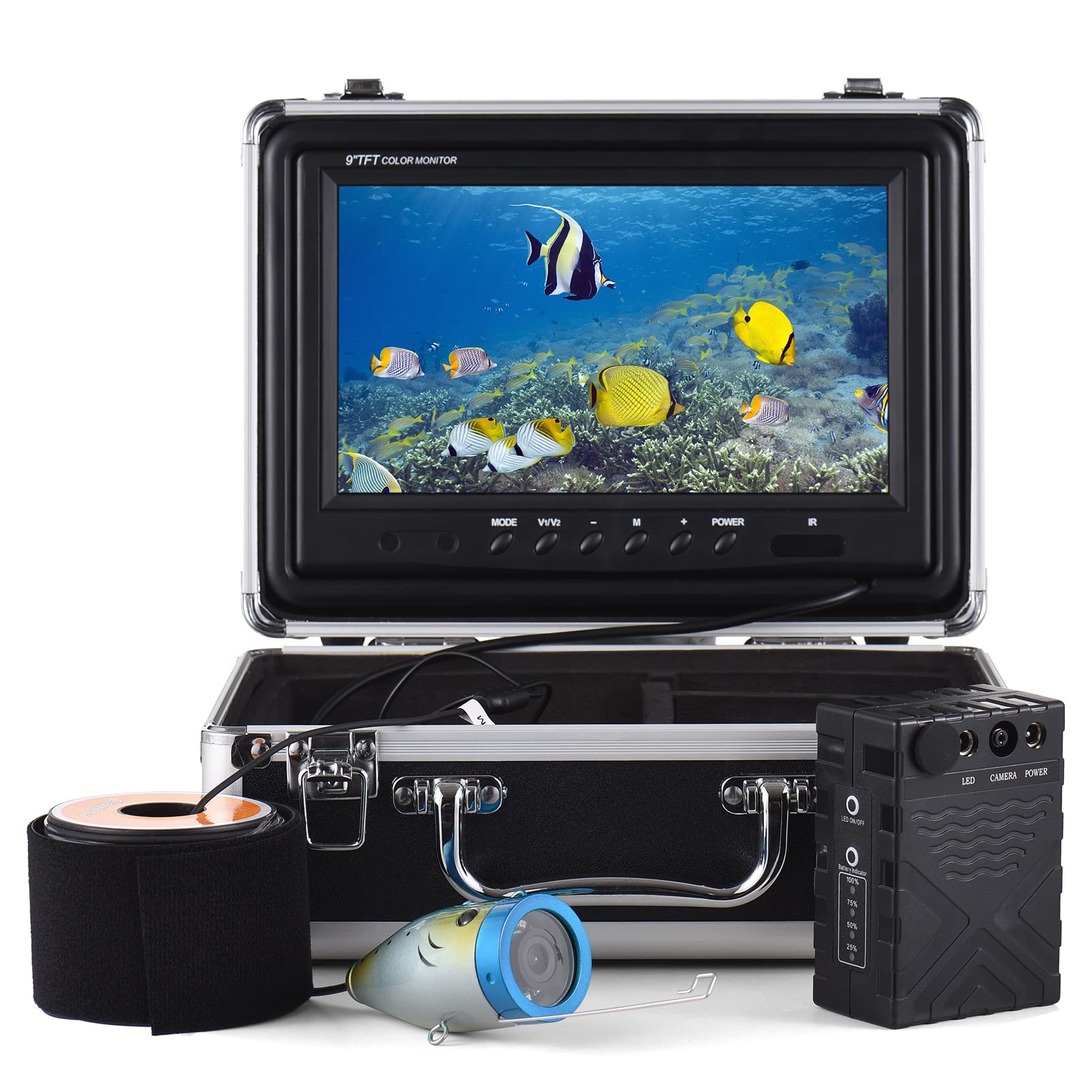 doorslay 1200TVL Underwater Fishing Camera Fish Finder with 12 IR LEDs  7Inch/9Inch LCD Display 15M/
