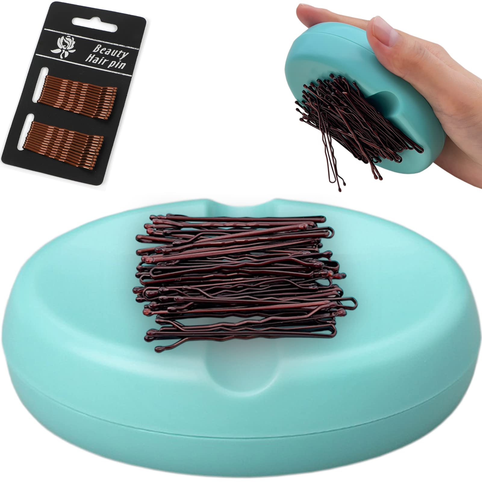 Blue Magnetic Pin Cushion with Pins Magnetic Bobby Pin Holder Plastic Tray  for Bobby Pin 100PCS Plastic Head Pin Cushions for Sewing Supplies