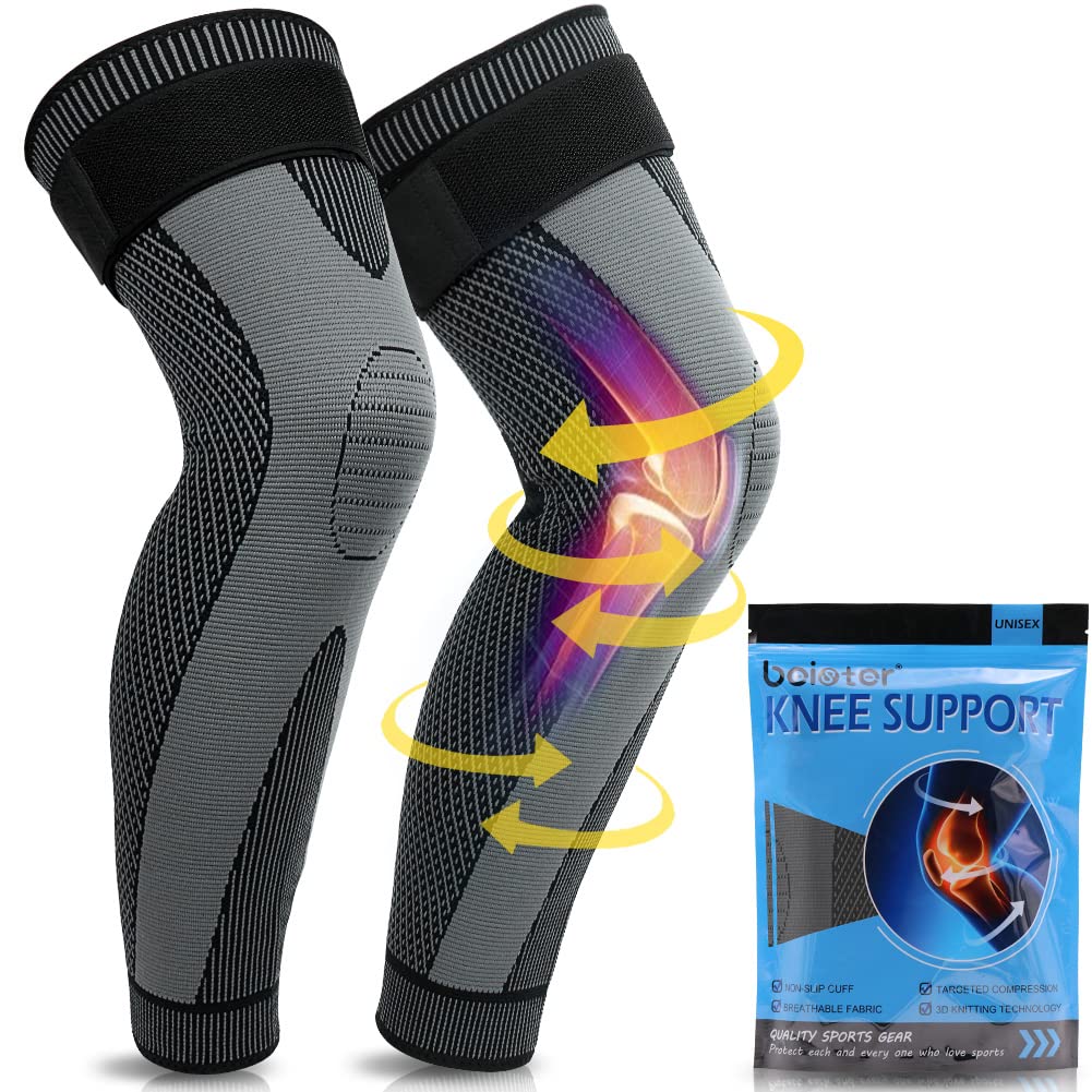 Beister Compression Full Leg Sleeves Knee Sleeves with Elastic Straps for  Men & Women Leg & Knee Support Long Knee Braces for Knee Pain Arthritis  Joint Pain Leg Pain Varicose Veins Edema(Pair)