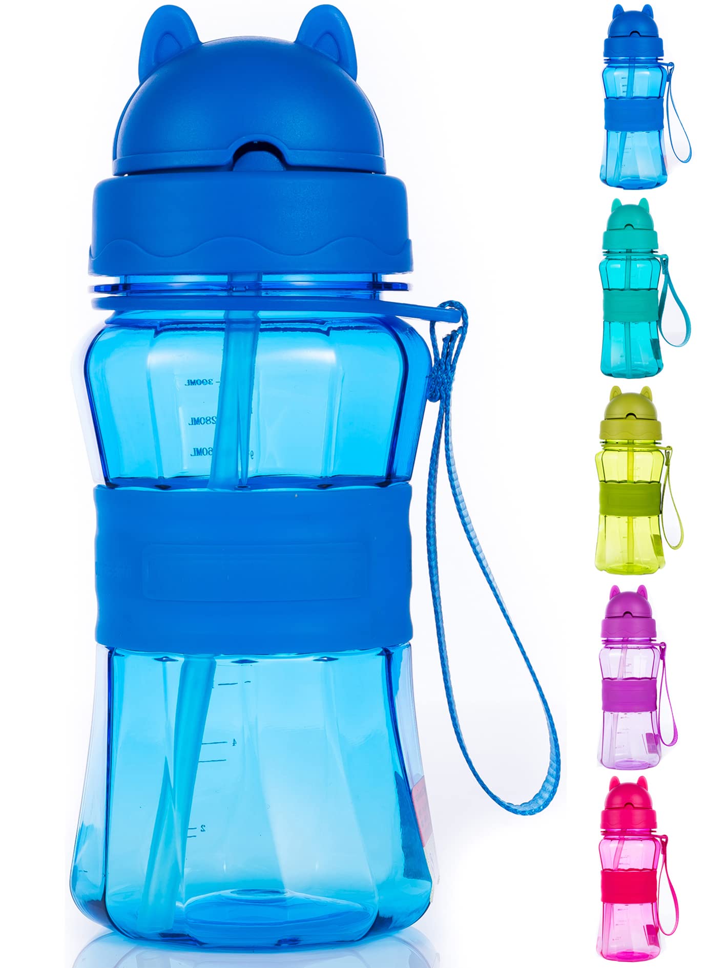 Ecteco Water Bottle for Kids Toddlers with Straw Strap 12OZ Children Sized Leak  Proof BPA Free Tritan Drinking Bottles for Boys Girls School Students Cute  Lightweight Sturdy Anti-skid Design blue