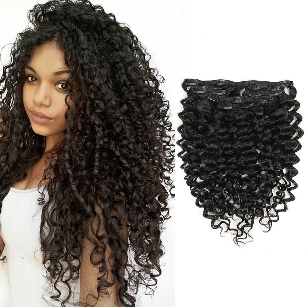 Clip in Human Hair Extensions Jerry Curly 3B 3C Real Hair Clip in  Extensions For Black Women Natural Black Color 100% Brazilian African  American Hair Extension (22 inch Jerry Curly 1B) 22