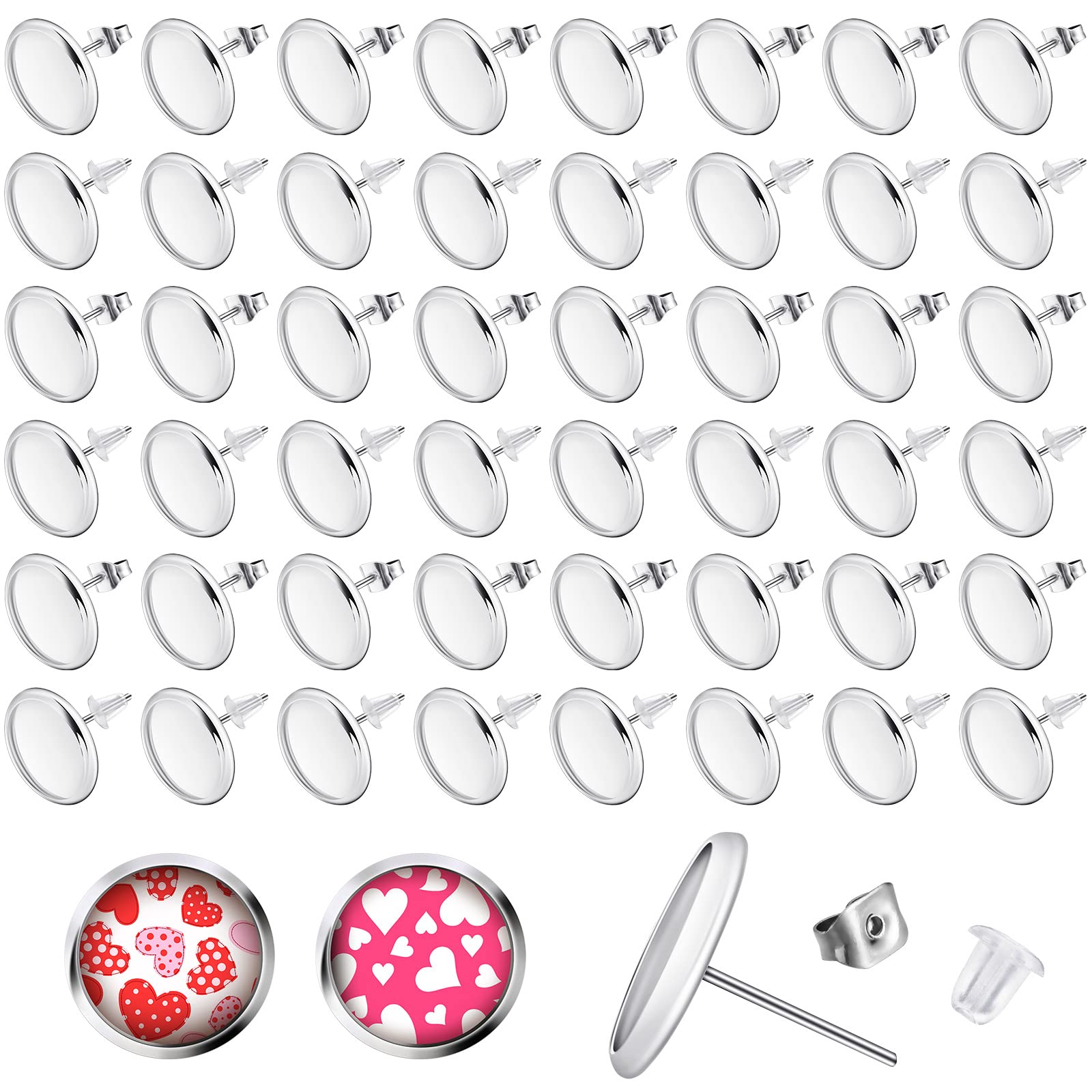 300 Pieces Stud Earring Kit Include 100pcs 12 mm Stainless Steel