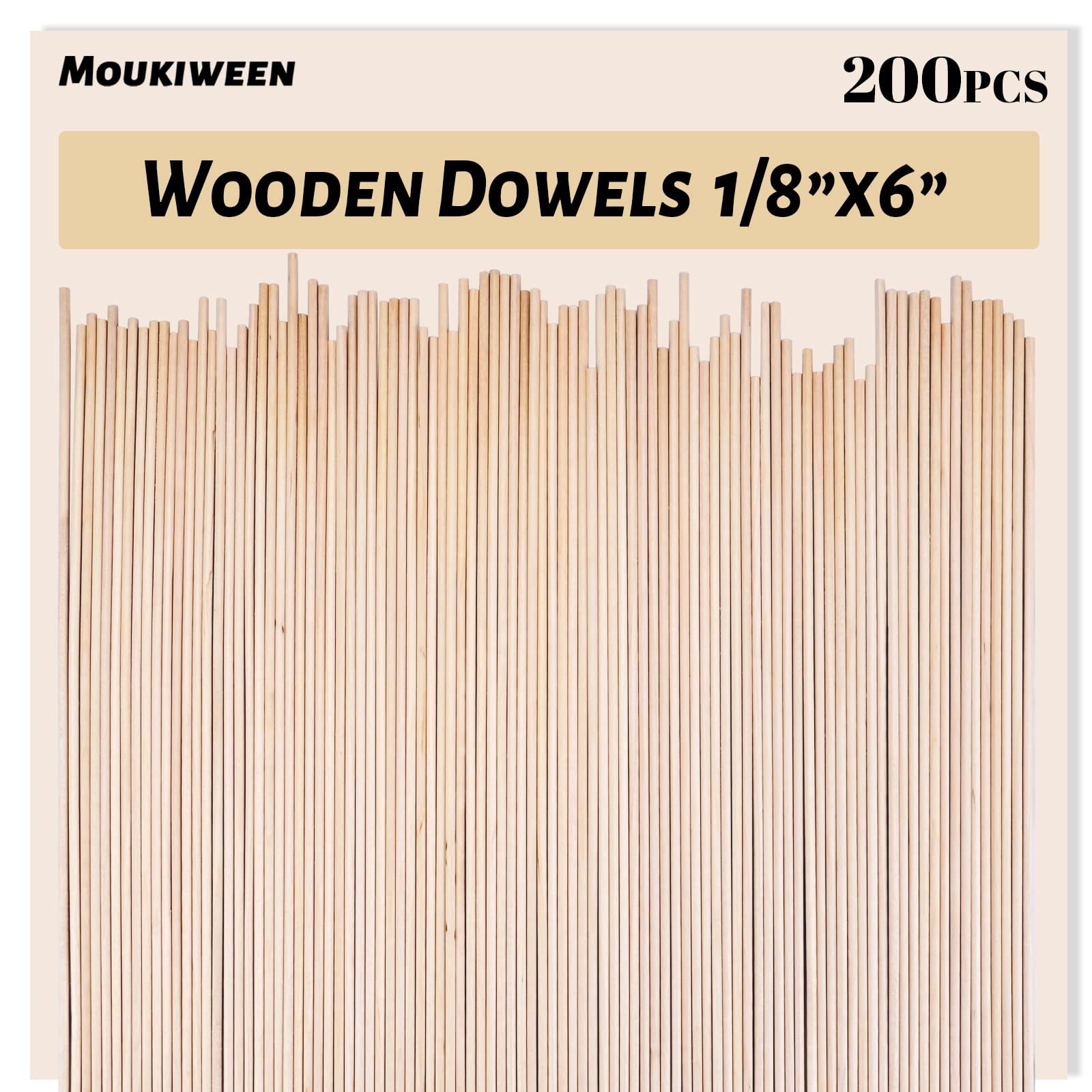200 Pieces Wooden Dowel Rod-6x1/8 Unfinished Natural Hardwood
