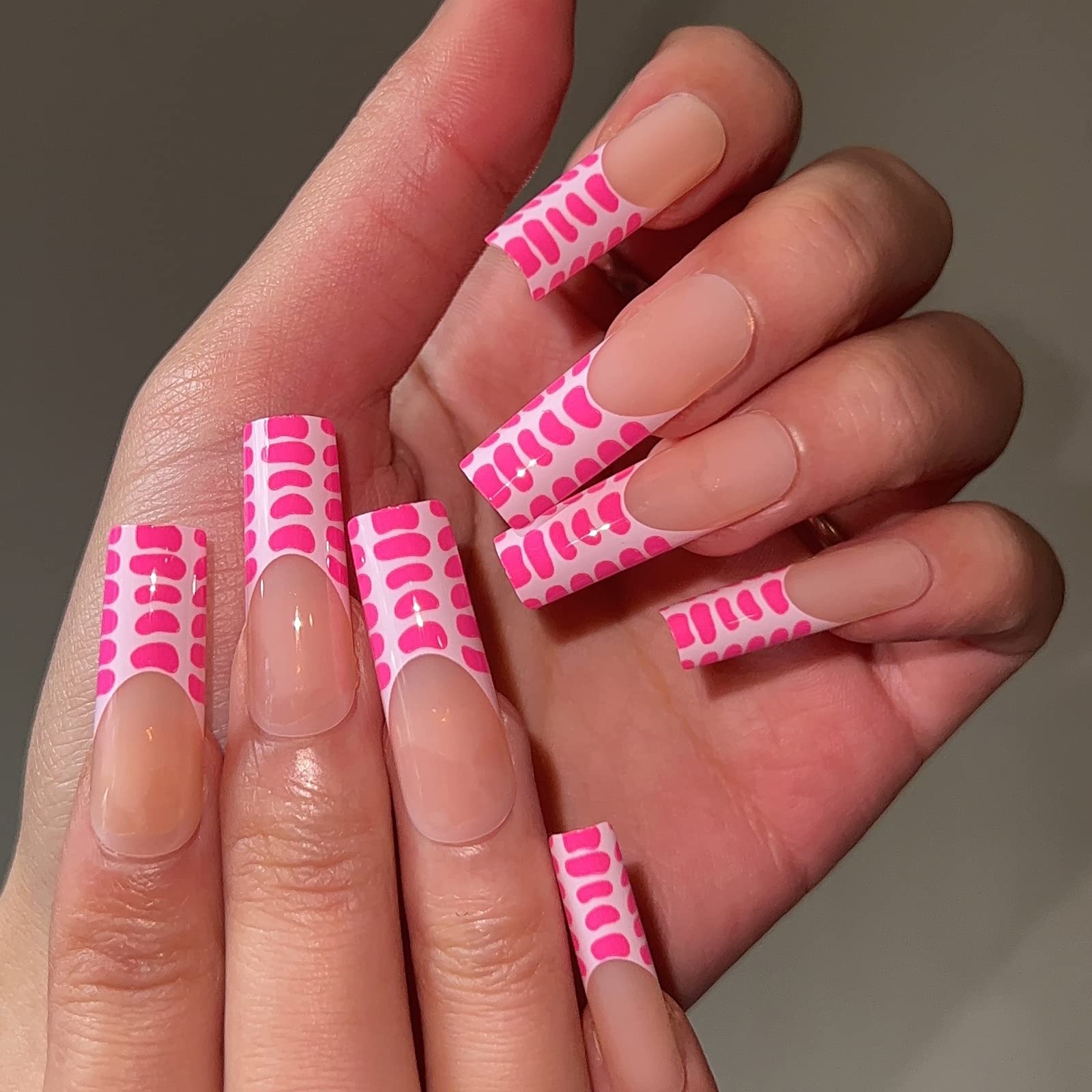 Amazon.com: White French Tip Press on Nails Long Coffin Nails Press  ons,KXAMELIE Gel French Tip Nails for Women,Natural Nude Fake Nails with  Cute Butterfly Rhinestones Full Cover Long Square Nails Acrylic Glue