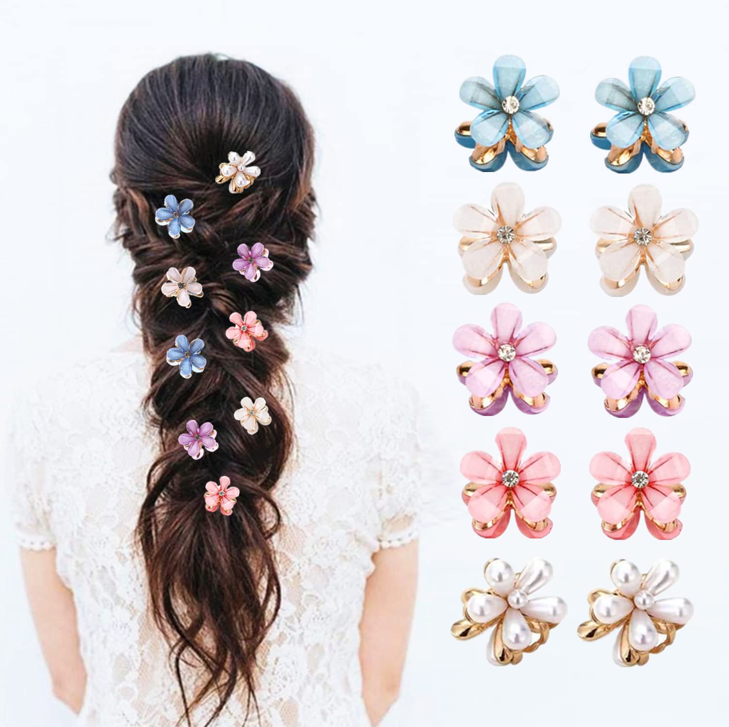 10 Pcs Mini Cute Flower-Shaped Hair Clips for Girls Multicolor Crystal Hair  Barrettes for Long