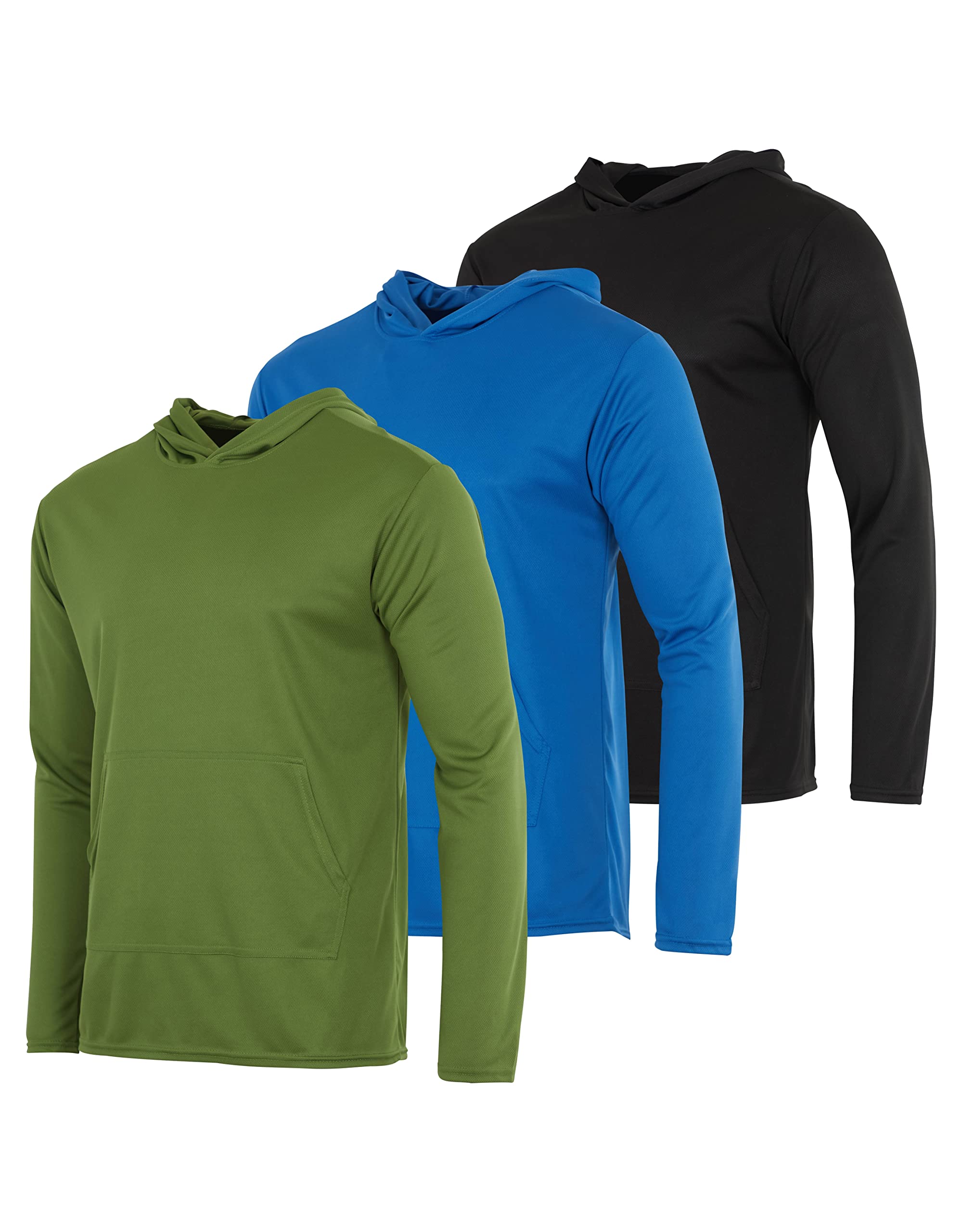 3 Pack: Men's Mesh Long Sleeve Athletic Pullover Hoodie Sweatshirt with  Kangaroo Pocket - Fishing UPF 50