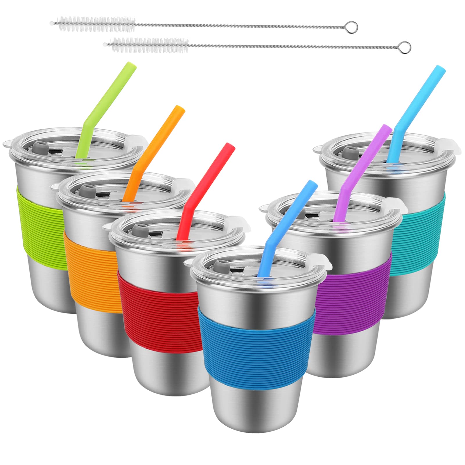 Kids Tumblers with Lids and Straws 6 Pack 12oz Spill Proof Cups