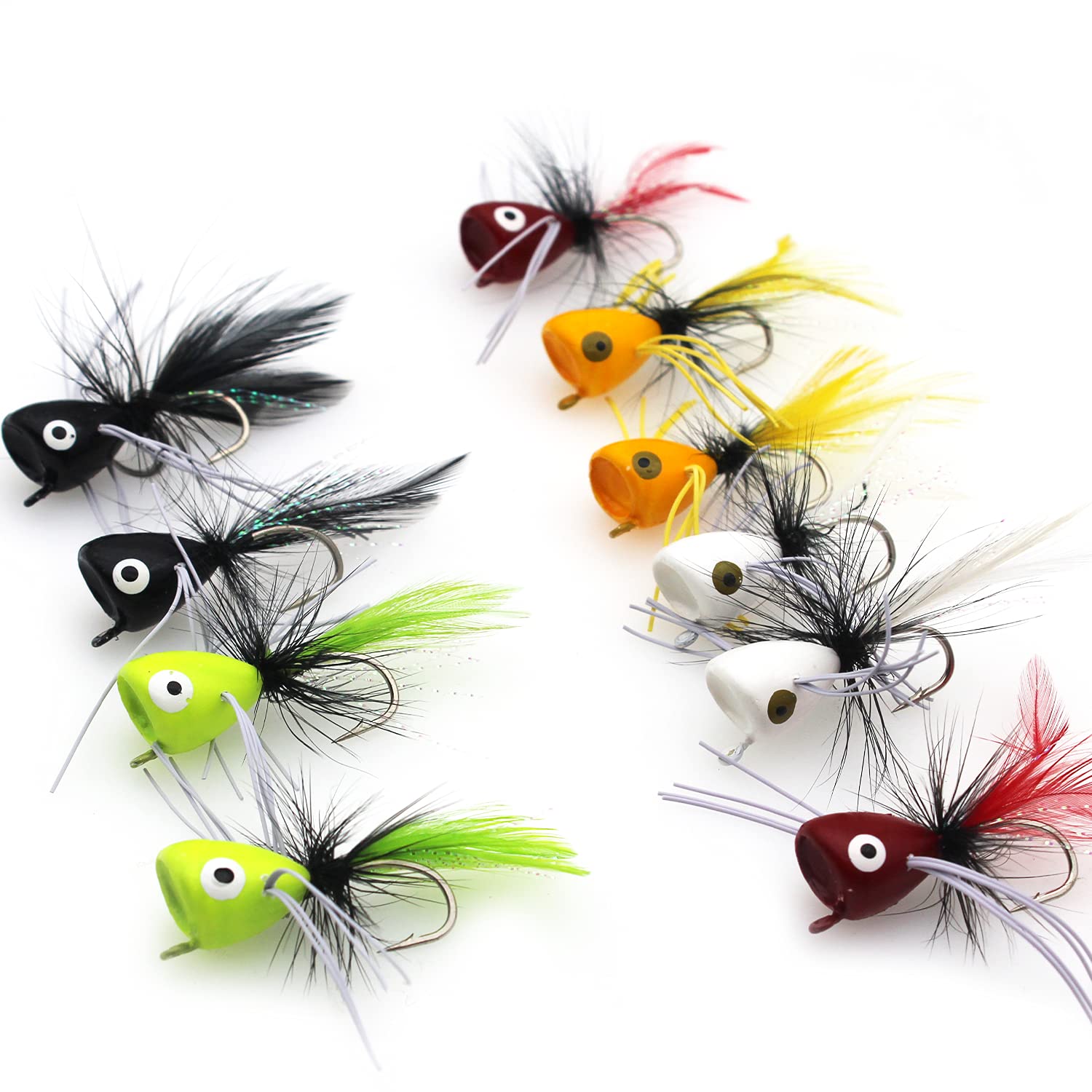 FishingPepo Fly Fishing Poppers, Topwater Fishing Lures Bass Crappie Bluegill  Sunfish Panfish Trout Salmon Perch Steelhead