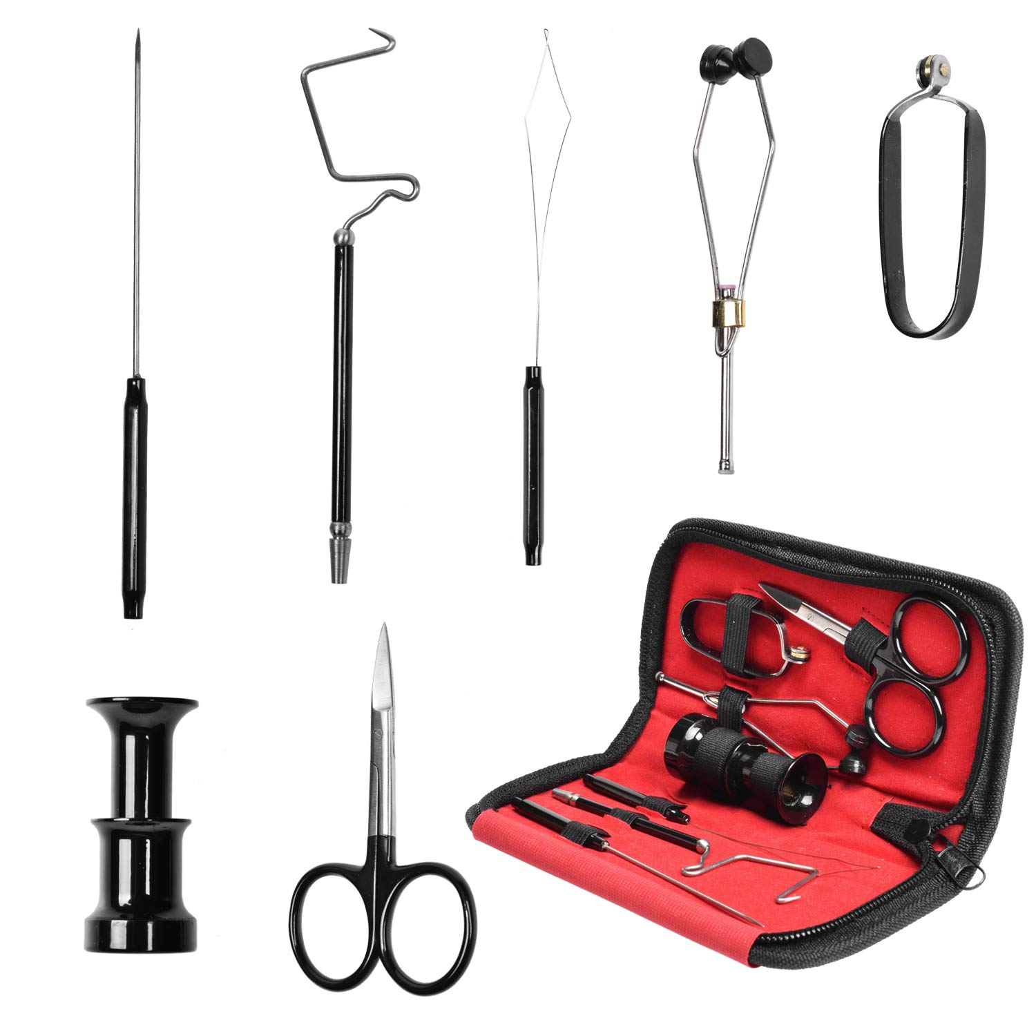 SF Fly Fishing Tying Tools Kit Gear Assortment Bullet Bobbin Threader  Scissors Rotary Whip Finisher Bodkin