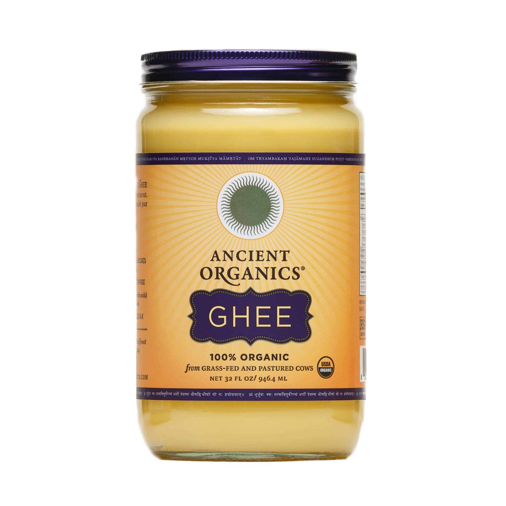 Ancient Organics Salted Ghee, Organic Grass Fed Gluten Free Clarified  Salted Ghee Butter with Vitamins & Omegas, Lactose Reduced, 100% Certified