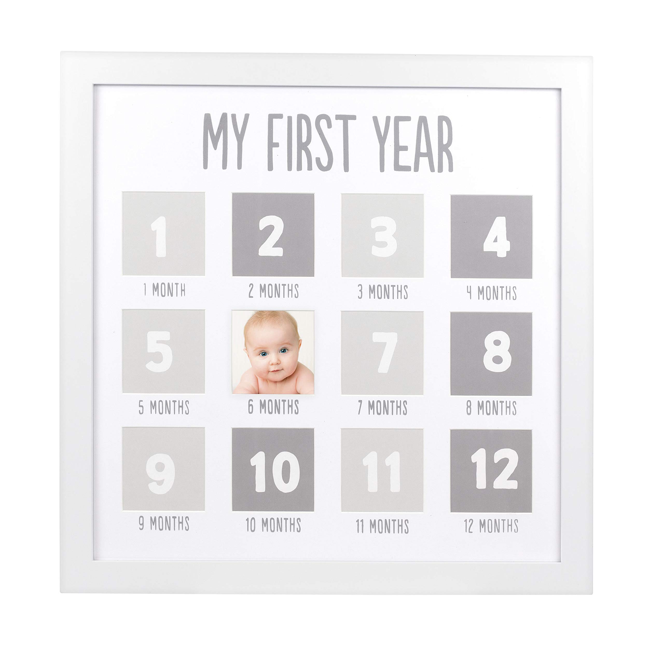 My First Year Baby Photo Frame - White Wooden Keepsake Frame For Nursery Decor & Baby Milestones